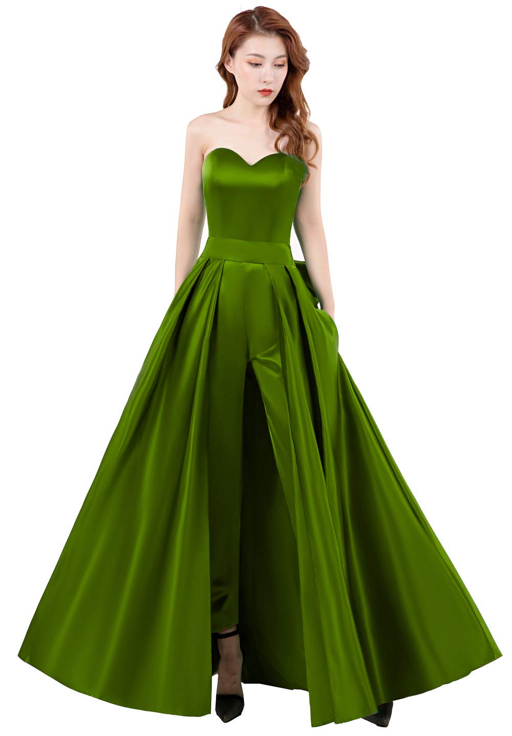 Honeydress Women's A-Line Satin Jumpsuit with Detachable Skirt | Sweetheart Neck Prom Gown & Evening Dress | Perfect for Formal Events, Parties & Special Occasions