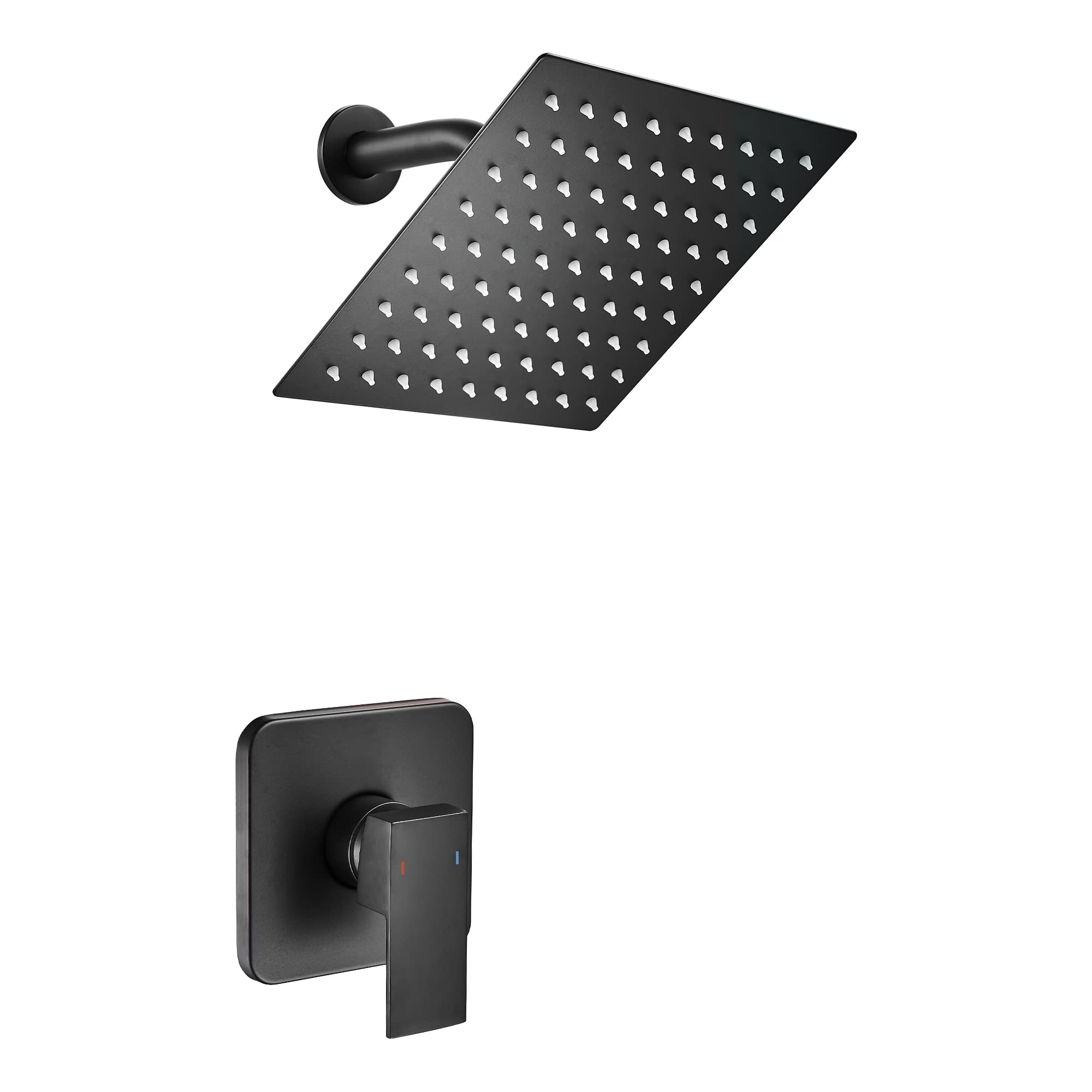 GERUIKE Matte Black Shower Faucet Set - 8 Inch Rainfall Shower Head with Single Function Trim Kit & Rough-in Valve for Bathroom Remodeling | Modern Waterfall Shower System for Spa-Like Experience
