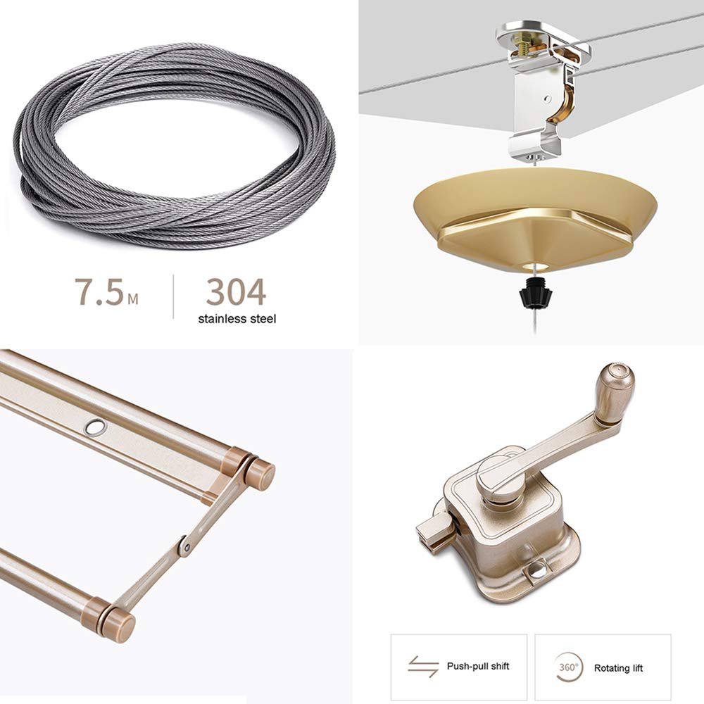 150cm 3-Pole Ceiling Pulley Clothes Dryer - Hand-Cranked Wall Mounted Laundry Airer, Heavy Duty Metal Clothesline for Indoor & Outdoor Use - Perfect for Bathroom, Laundry Room, Balcony and Small Spaces