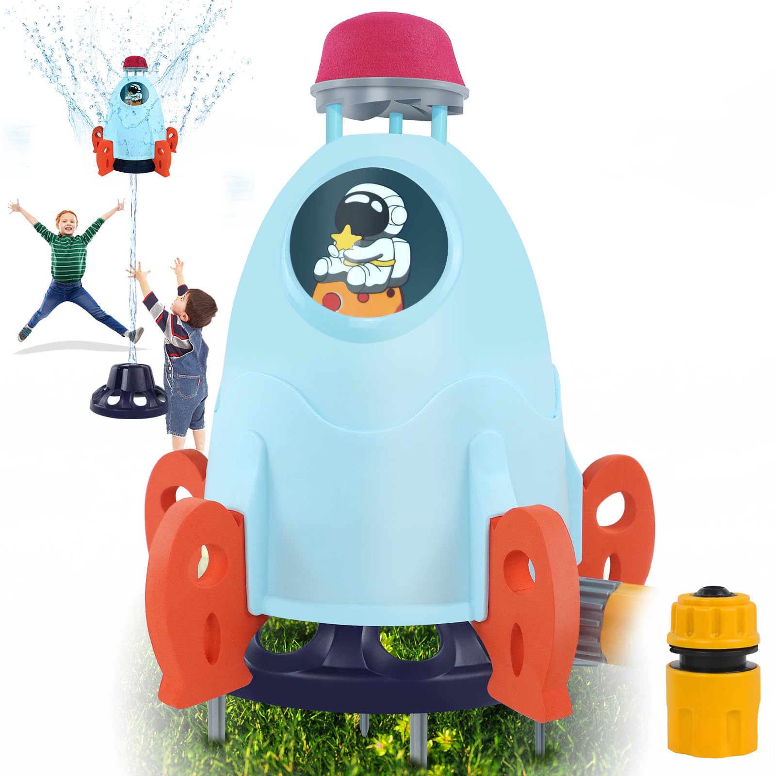 Rocket Design Water Powered Sprinkler for Kids - Outdoor Summer Water Toy with 9-16ft Spray & Spin Function - Perfect for Backyard, Garden, Pool Parties and Birthday Gifts