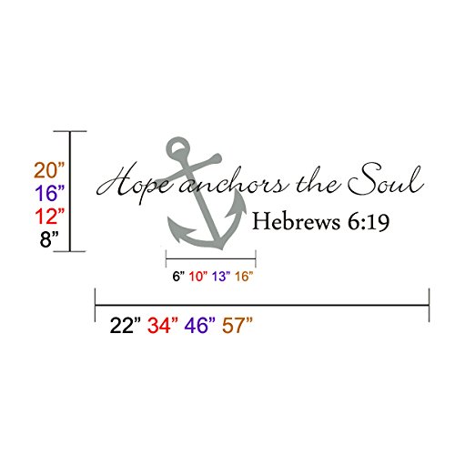 Bible Verse Wall Decal - Hope Anchors The Soul Scripture Sticker - Christian Home Decor (Medium, Light Yellow Anchor/Dark Red Words) - Perfect for Bedroom, Nursery & Church Wall Art