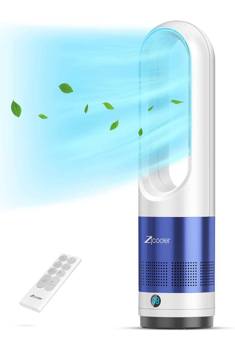 22'' Bladeless Tower Fan with Remote Control - 8 Speed Quiet Cooling, LED Display, Auto Off & 8H Timer, 80° Oscillation - Portable Space-Saving Fan for Bedroom, Office, Kitchen - Perfect for Summer Cooling & Home Air Circulation