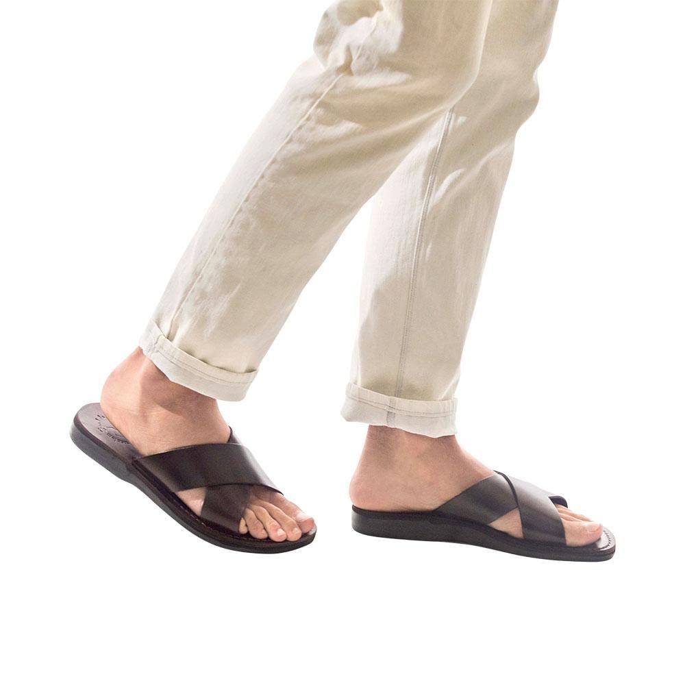 Elan Men's Leather Slide On Sandals - Comfortable Casual Summer Shoes for Beach, Pool & Outdoor Wear