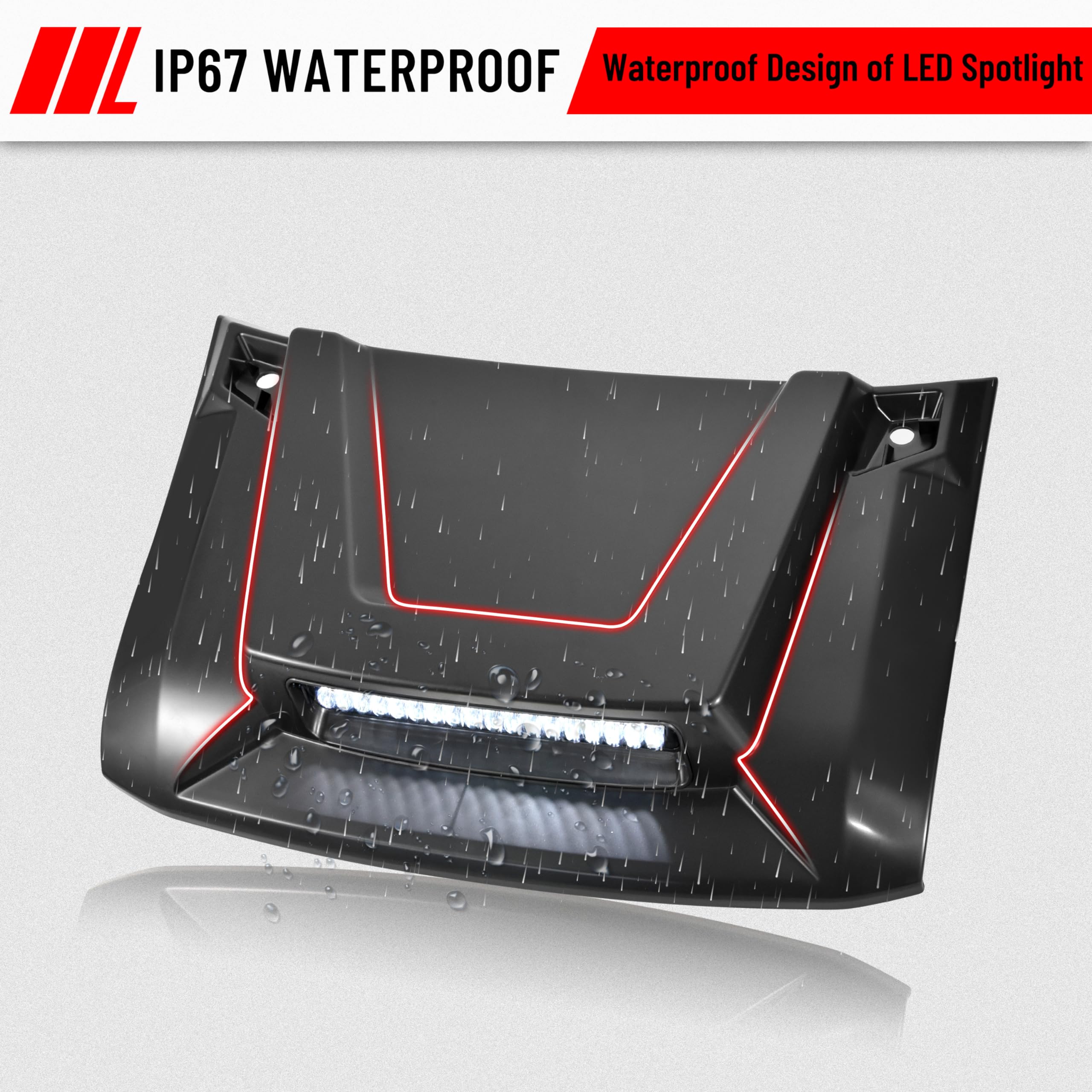 SAUTVS Sport Hood Scoop with LED Spotlight for Polaris Ranger XP 1000 & Crew XP 1000 (2018-2024) | LED Auxiliary Light Kit | Off-Road UTV Accessories for Night Riding & Trail Adventures
