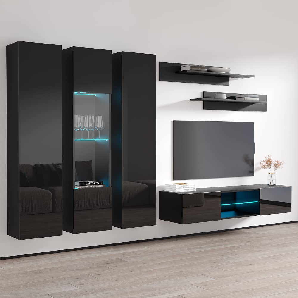 Modern Floating TV Stand with Storage & LED Lights - Wall-Mounted Entertainment Center Console for 33