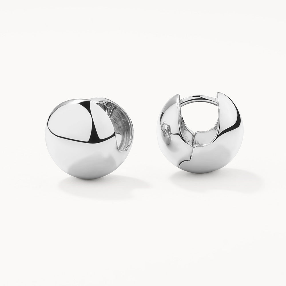 Silver Ball Huggie Earrings for Women - Minimalist Hoop Earrings for Everyday Wear, Parties & Gifts