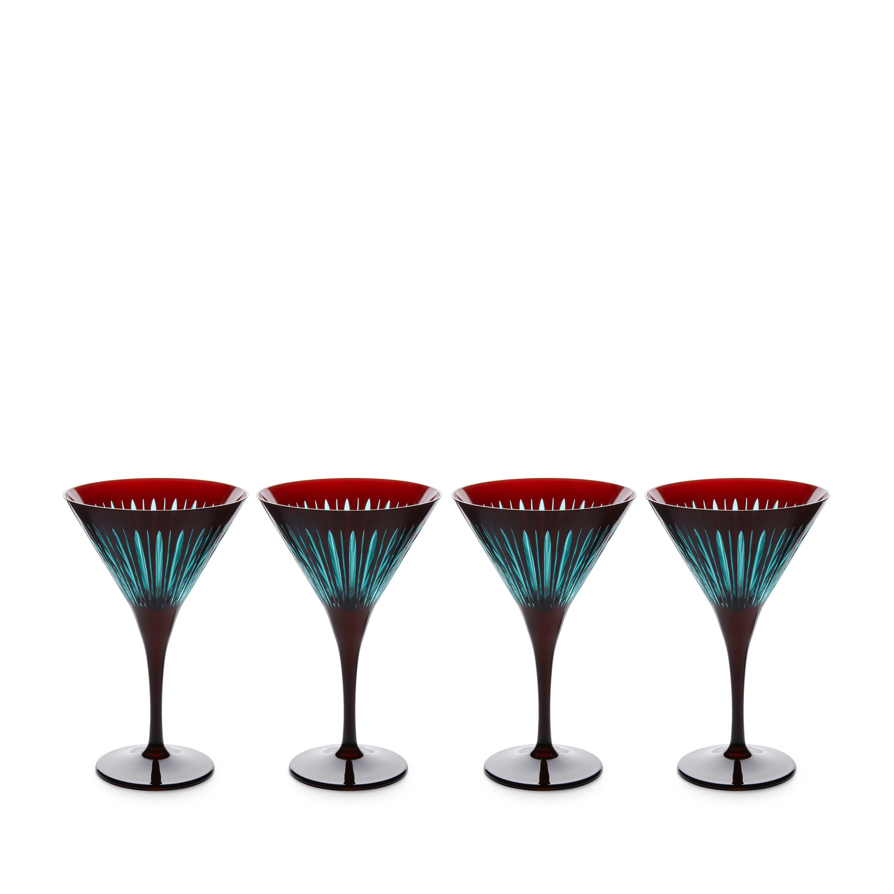 Elegant Prism Martini Glasses Set of 4 - Bordeaux Red Wine Cocktail Glasses for Parties, Weddings & Home Bar Decor