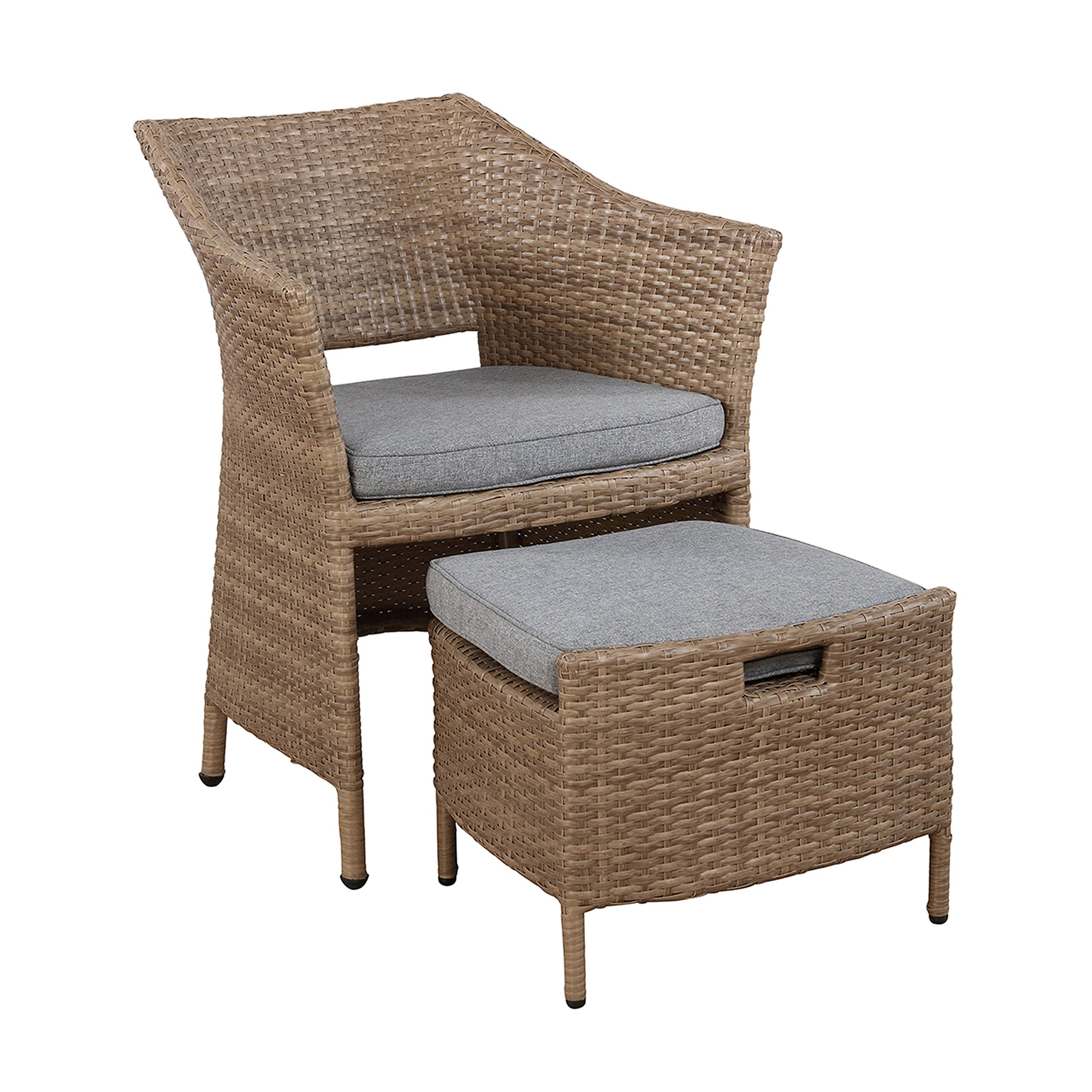 Kokoli All-Weather Outdoor Patio Conversation Set - 2 Durable Chairs with Cushioned Ottomans & 17
