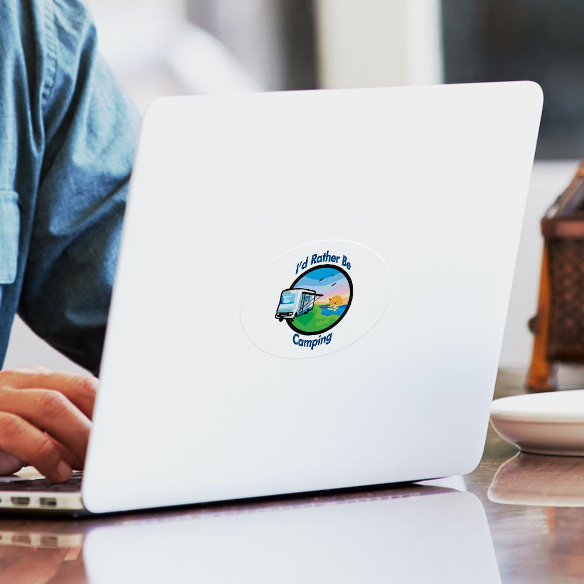 Camping Oval Sticker - I'd Rather Be Camping Car Bumper Decal for Outdoor Enthusiasts | Perfect for Cars, Laptops & Coolers