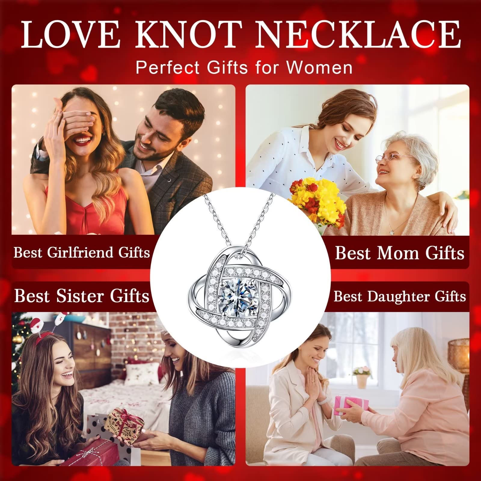 14K White Gold Plated Dainty Love Knot Necklace - Elegant Jewelry Gift for Women, Mom, Grandma, Sister, Aunt | Perfect for Birthday, Anniversary, Mother's Day & Special Occasions | Timeless Necklace for Everyday Wear & Romantic Dates