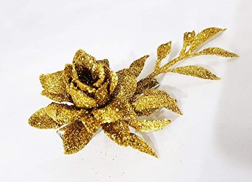 Golden Glitter Flower Hair Clips Set of 2 - Shiny Hair Accessories for Women & Girls - Perfect for Parties, Weddings & Everyday Styling