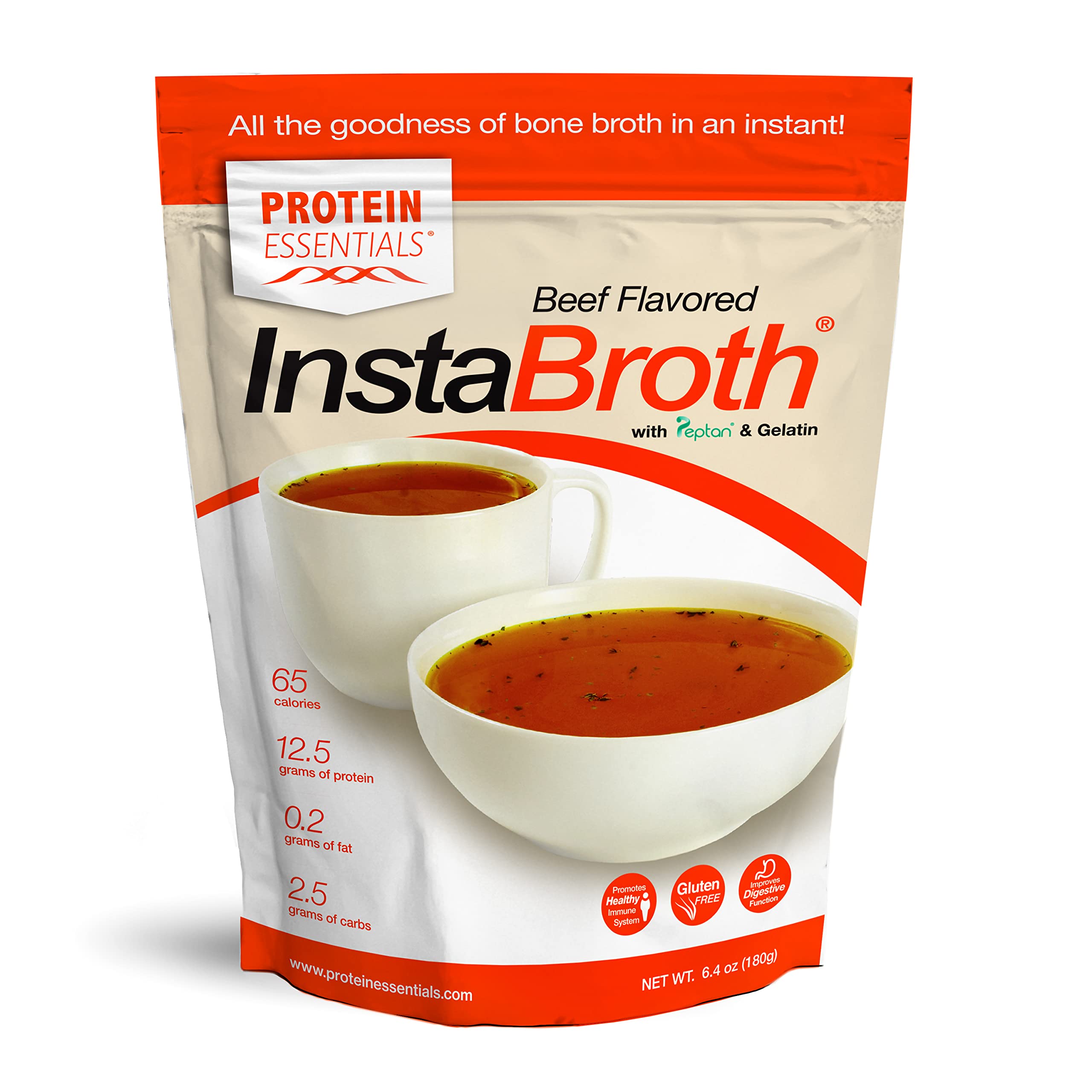 InstaBroth Beef Bone Broth Powder - Grass Fed, Pasture Raised Collagen & Gelatin - 12.5g Protein per Serving (6.4oz) | Keto, Paleo & Whole30 Friendly | Perfect for Soups, Smoothies & Post-Workout Recovery