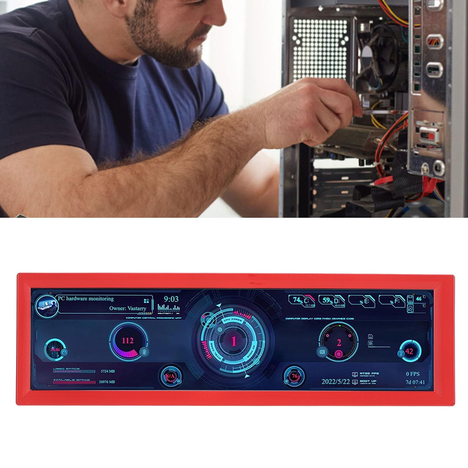 Elprico 8.8 Inch PC Temperature Monitor - IPS 1920x480 USB Mini Display with AIDA64 Support for CPU, RAM & ARGB Data Tracking - Perfect for Gaming Rigs, Workstations & PC Build Monitoring