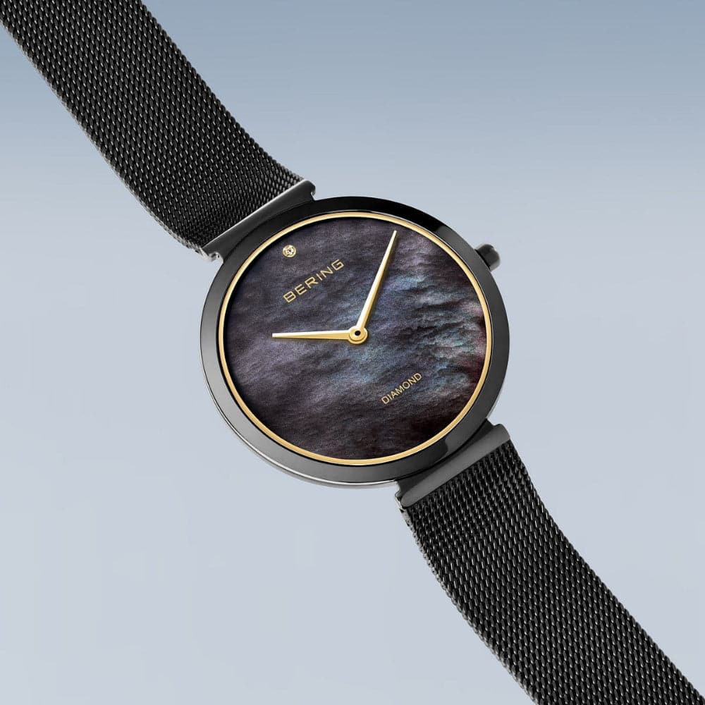 Bering Classic Black Dial Women's Watch with Milanese Strap - Elegant Timepiece for Business, Casual & Special Occasions