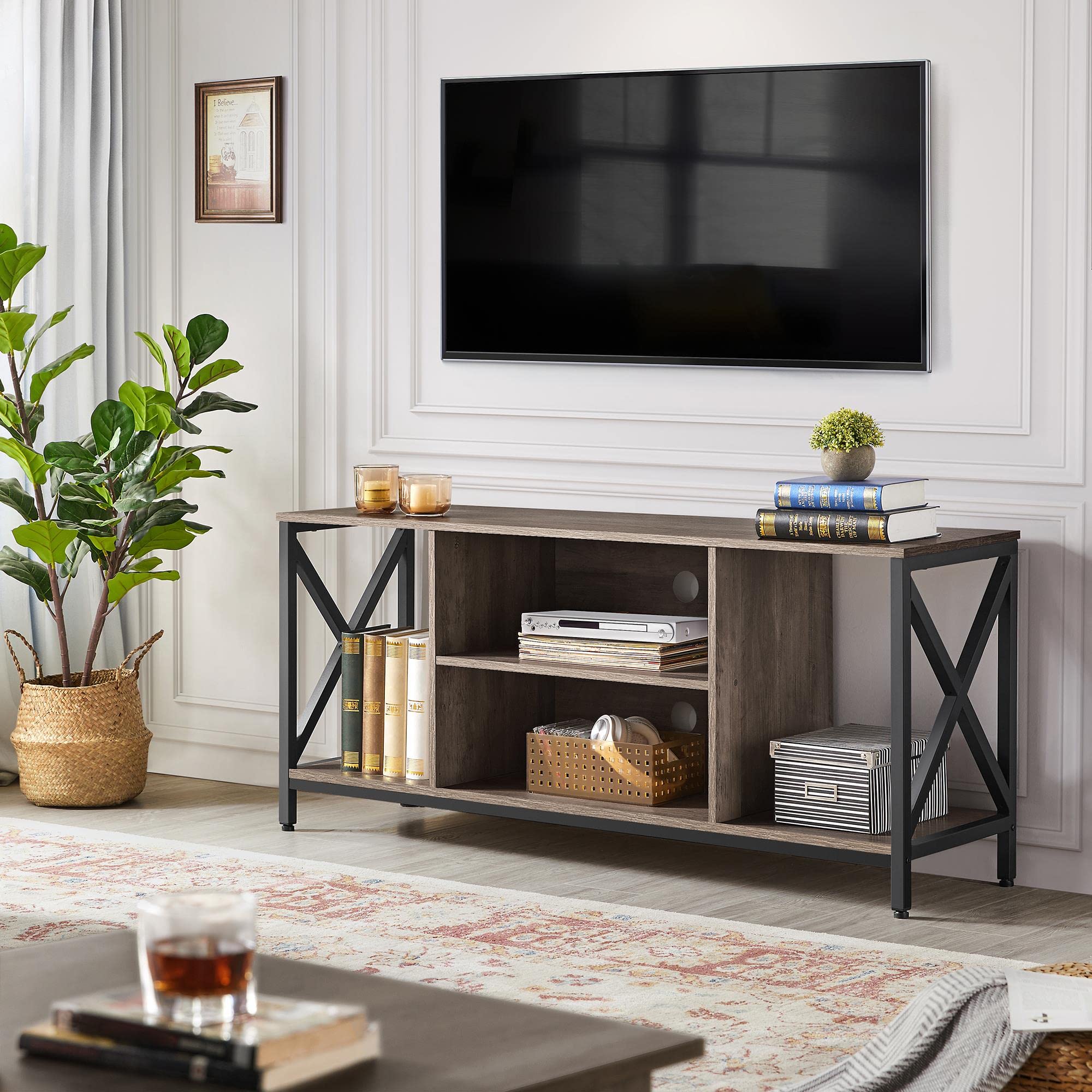 Yaheetech 65 Inch TV Stand with Storage Shelves - Modern Wood TV Console Table for Living Room & Bedroom - Taupe Entertainment Center - Perfect for Organizing Media, Gaming Consoles & Home Decor