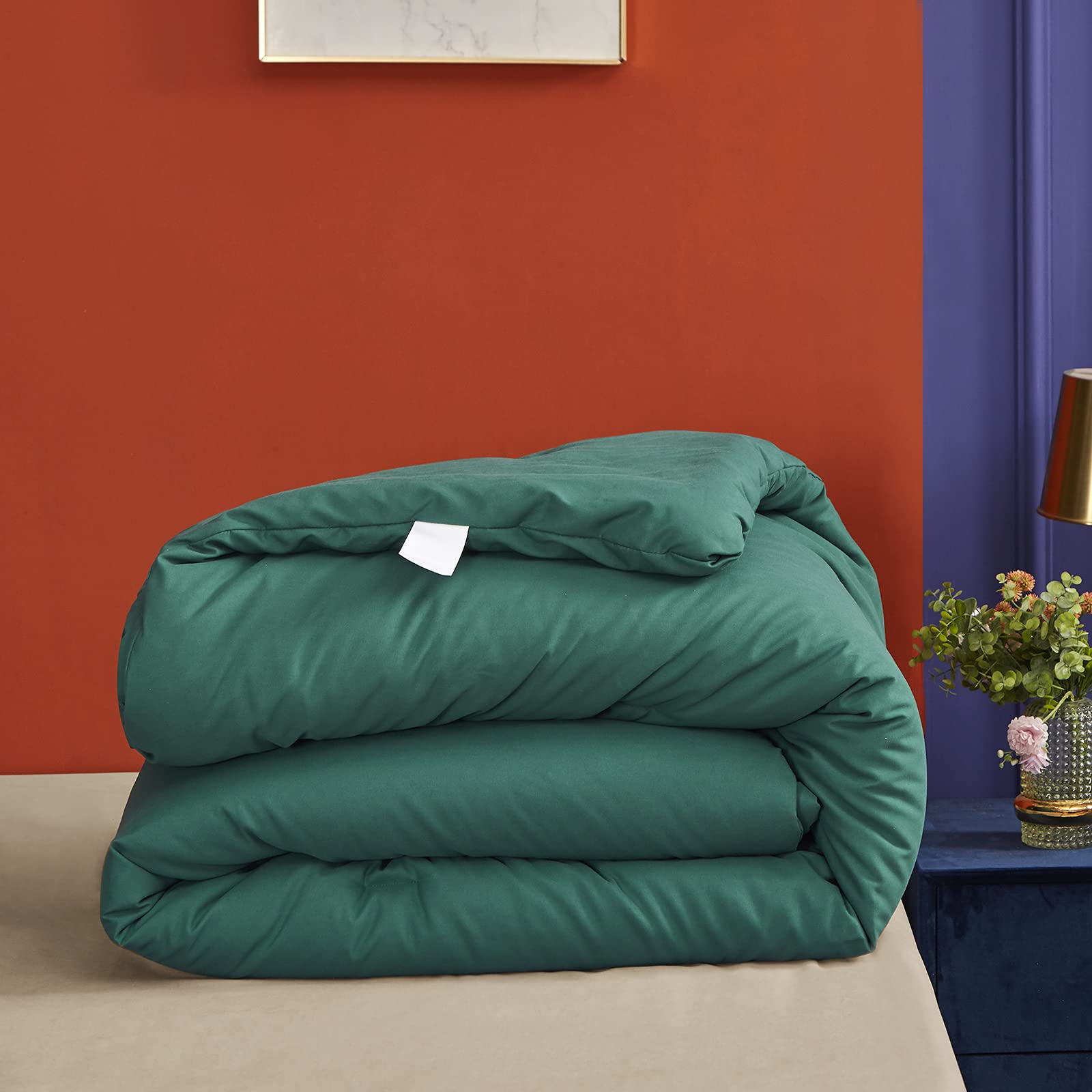 Luxlovery Emerald Green Comforter Set King Size - Dark Green Forest Cotton Bedding | Ultra Soft & Breathable Comforter with 1 Green & 1 Caramel Pillowcase | Perfect for Master Bedroom, Guest Room & Cozy Winter Nights