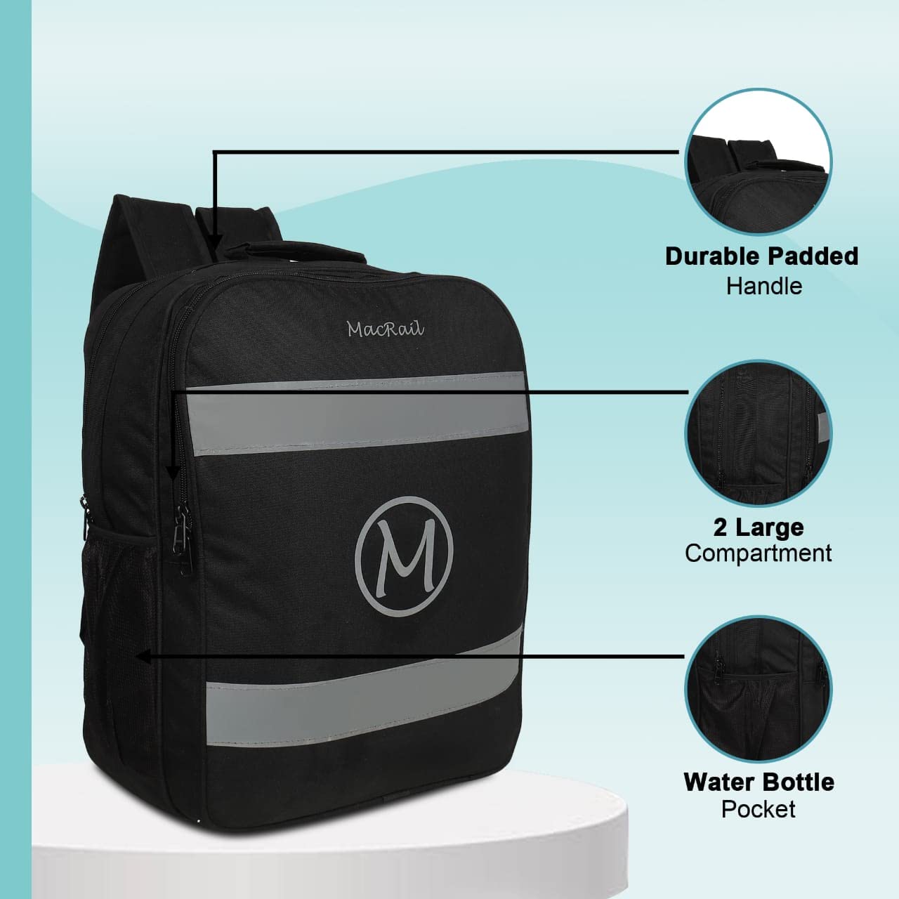 37L Large Unisex Backpack with Reflective Strips - Waterproof Travel Hiking Backpack for Men & Women (Black) - Perfect for Outdoor Adventures, Commuting and College Campus Use