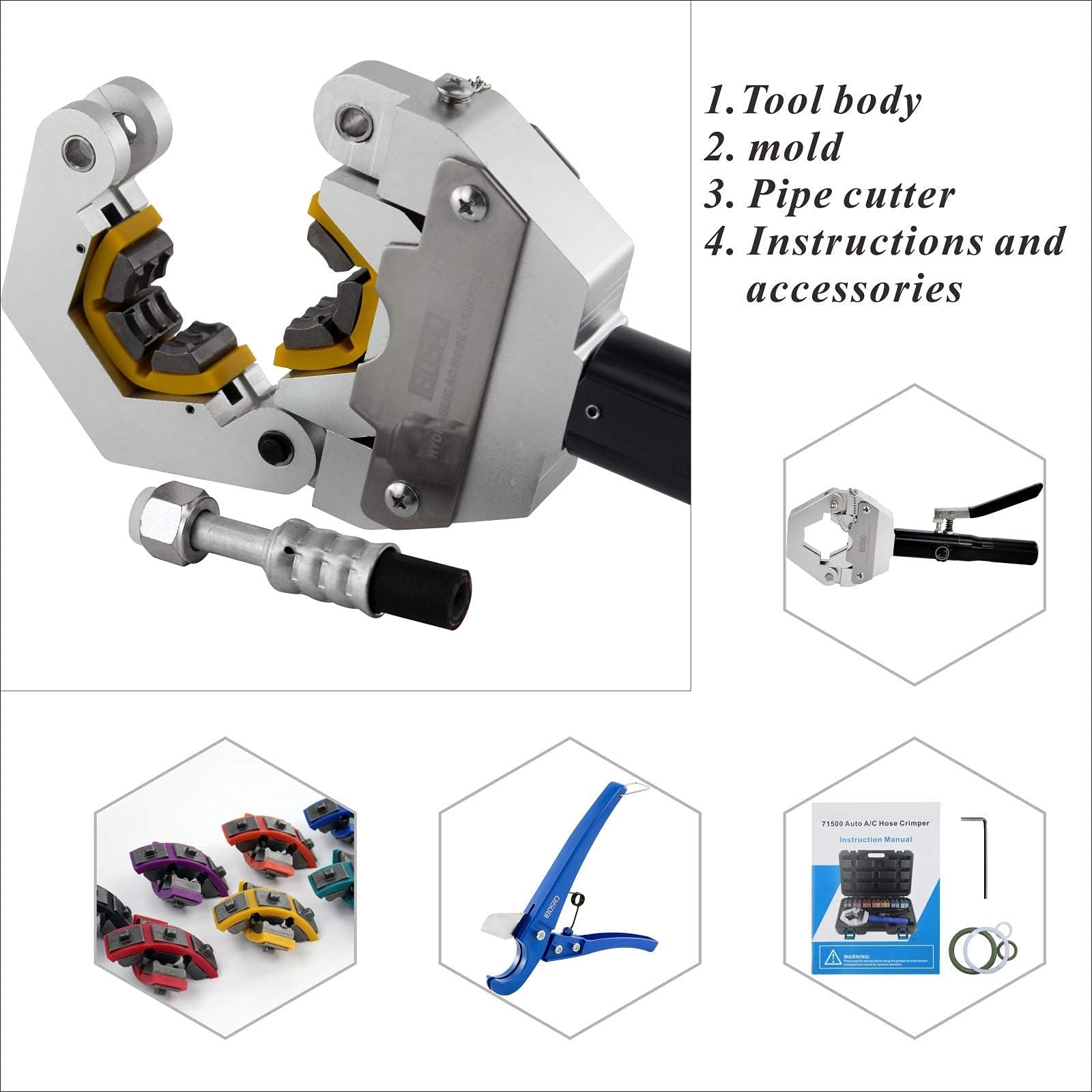IBOSAD Hydraulic Hose Crimper Kit - Manual A/C Hose Crimper Tool for Air Conditioning Repair, Hydra-Krimp 71500 Handheld Hydraulic Crimping Machine | Perfect for HVAC Technicians, Automotive AC Repairs & Refrigeration Maintenance