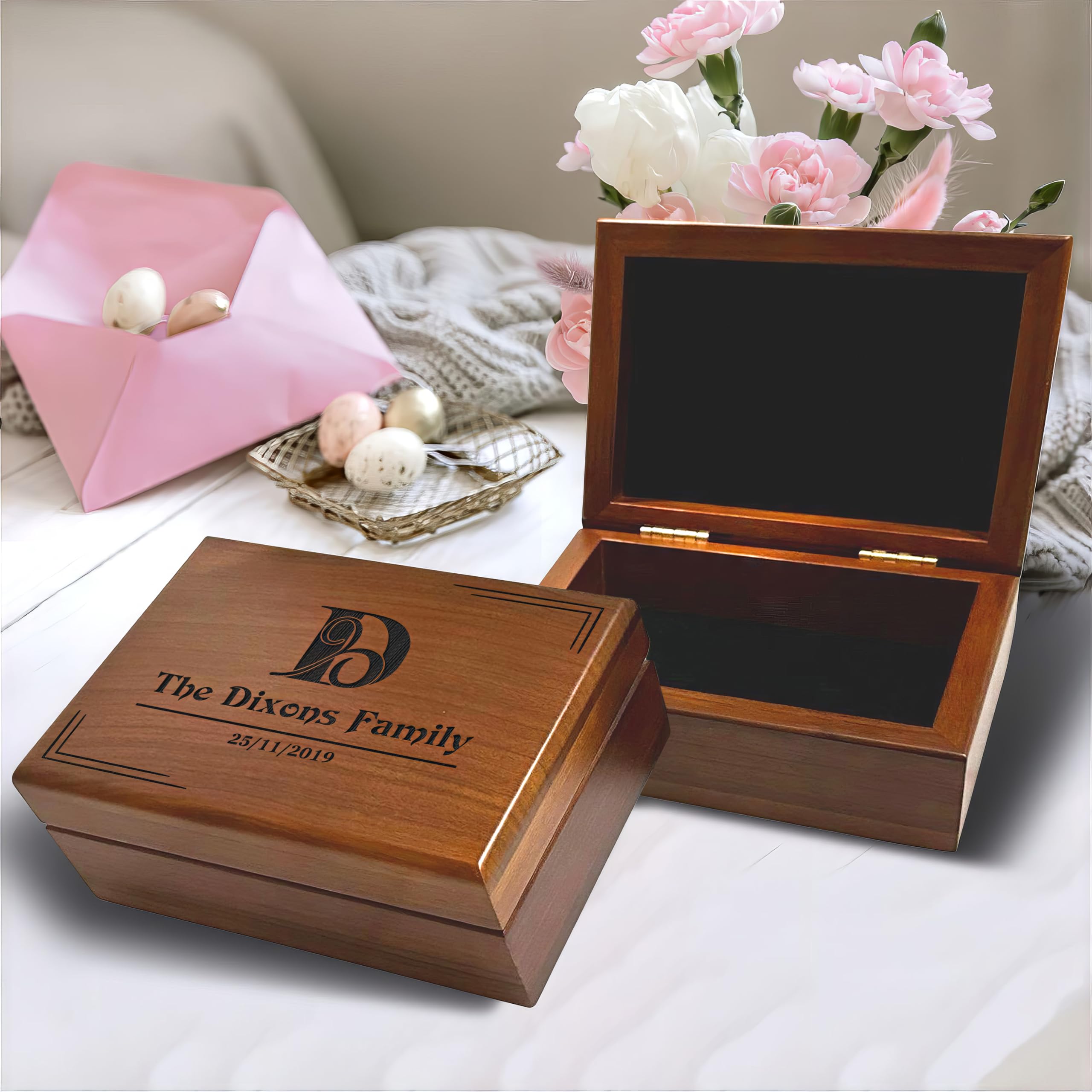 Personalized Engraved Wooden Keepsake Box - Custom Anniversary Gift for Couples, Bridesmaid Proposal, Wedding Memory Box, Housewarming Gift for Men & Women - Perfect for Storing Jewelry, Love Letters & Special Mementos