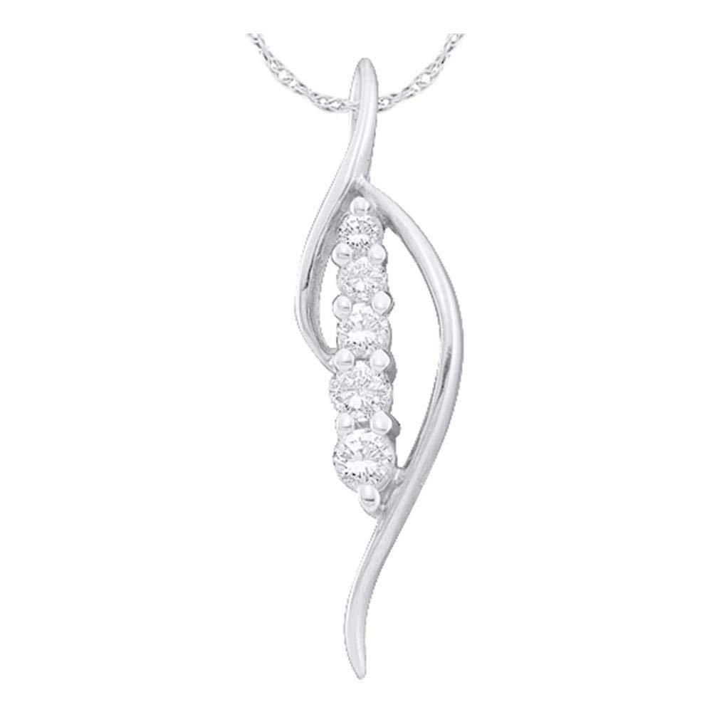 Dazzlingrock 14K White Gold Round Diamond Journey Drop Pendant Necklace for Women - 1/5 CTW Prong-Set Elegant Jewelry Gift for Anniversary, Birthday & Special Occasions