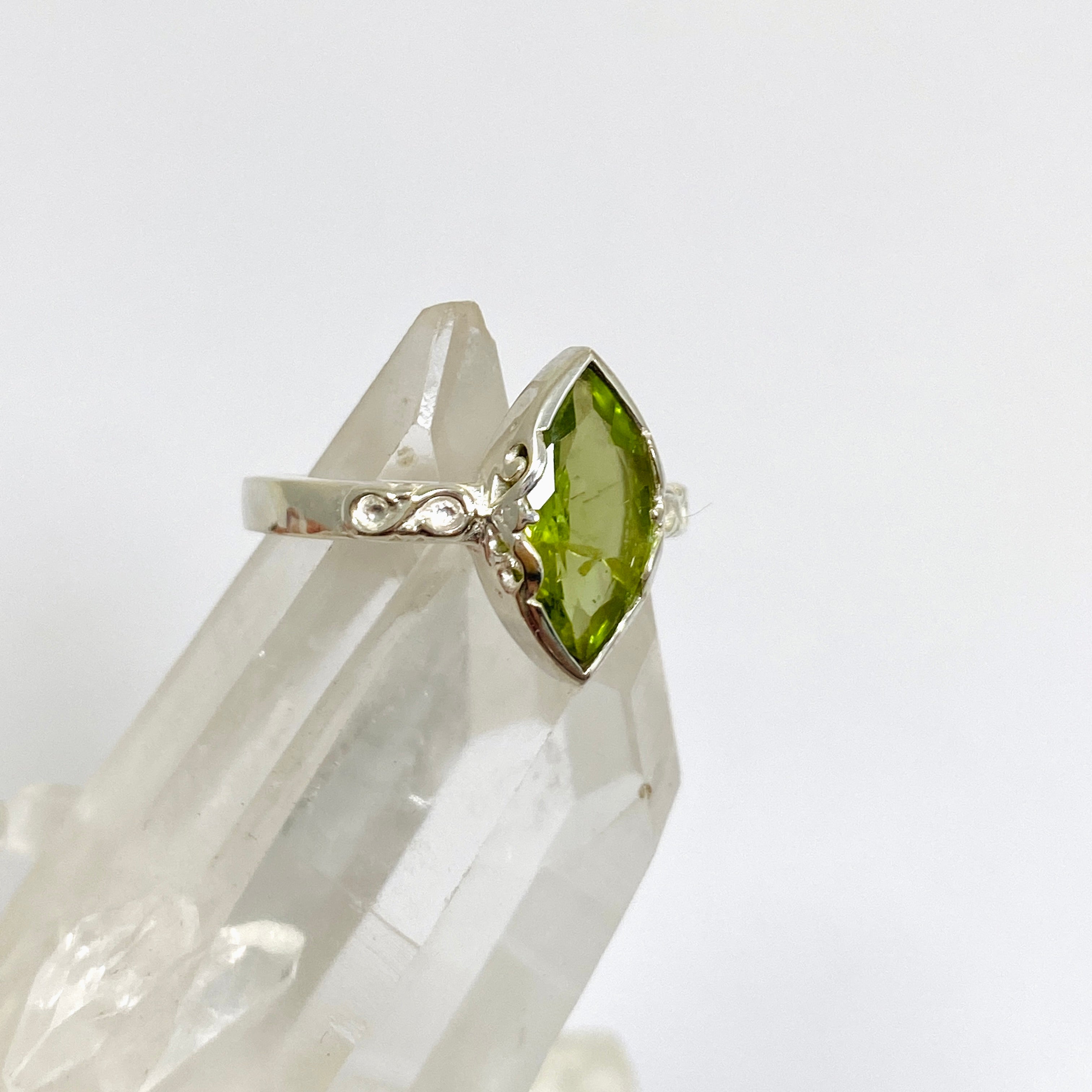 Peridot Faceted Marquise Cut Ring in Sterling Silver - Elegant Jewelry for Women, Perfect for Weddings, Parties & Special Occasions