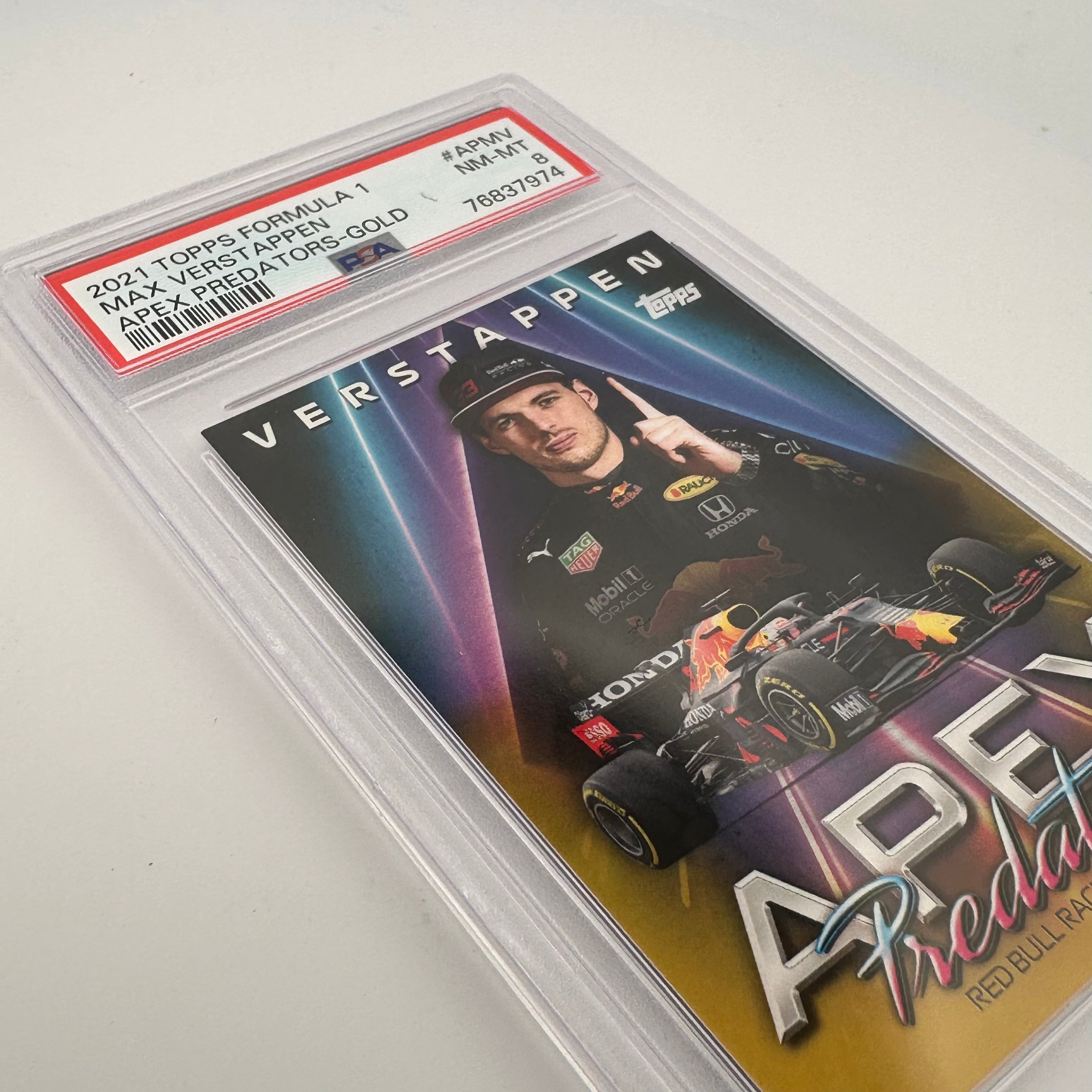 PSA 8 Graded 39/50 Max Verstappen #APMV Apex Predators Gold Parallel - Rare Collectible Trading Card for F1 Fans, Sports Memorabilia & Investment