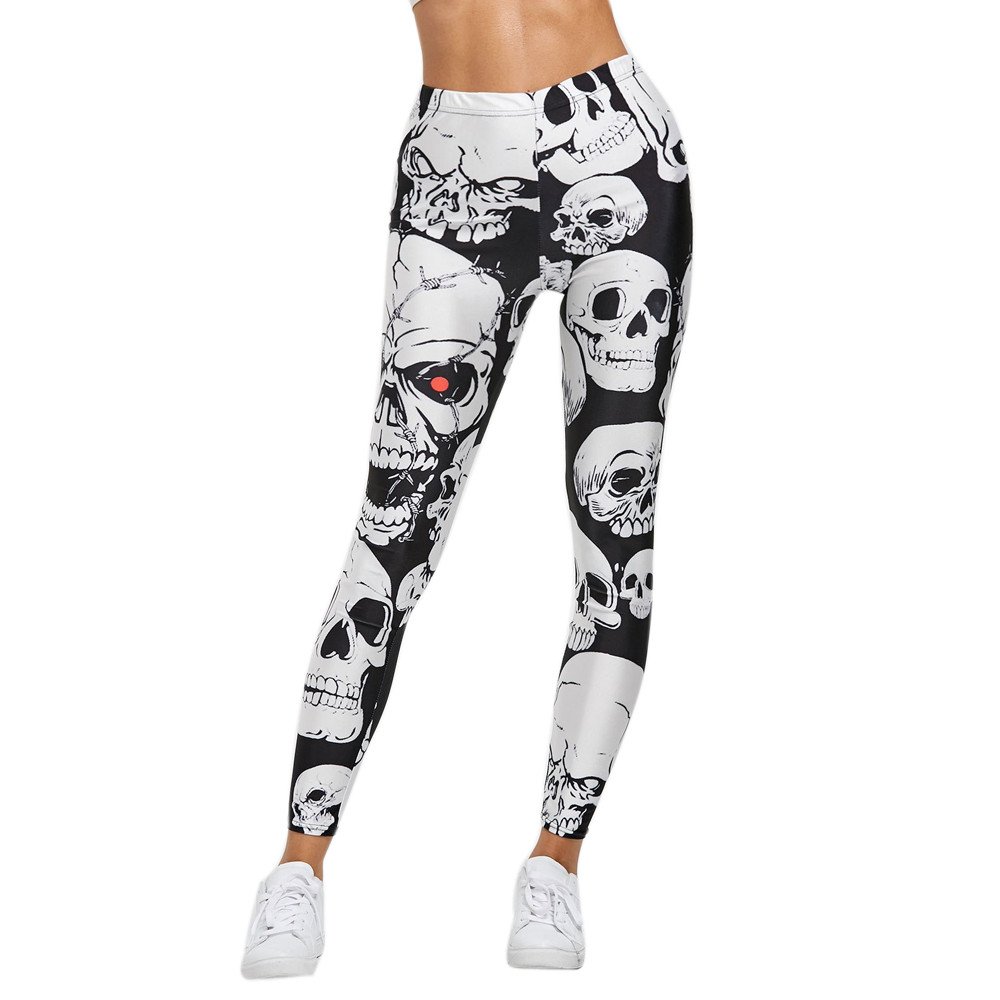 Women's Skull Print Yoga Leggings - High Waisted Stretchy Workout Pants for Gym, Running & Fitness | Trendy Gothic Athletic Wear for Women