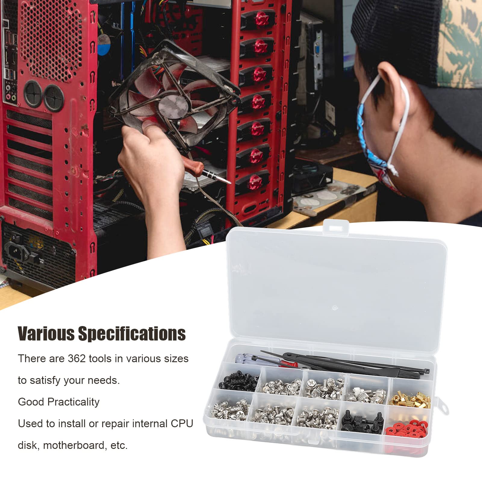362Pcs Computer Screw Set - Laptop & PC Maintenance Kit with Screws, Cable Ties, Screwdriver, Washers & Cleaning Brush for Computer Repair, Installation & DIY Projects | Perfect for Home Office, IT Professionals & Tech Enthusiasts