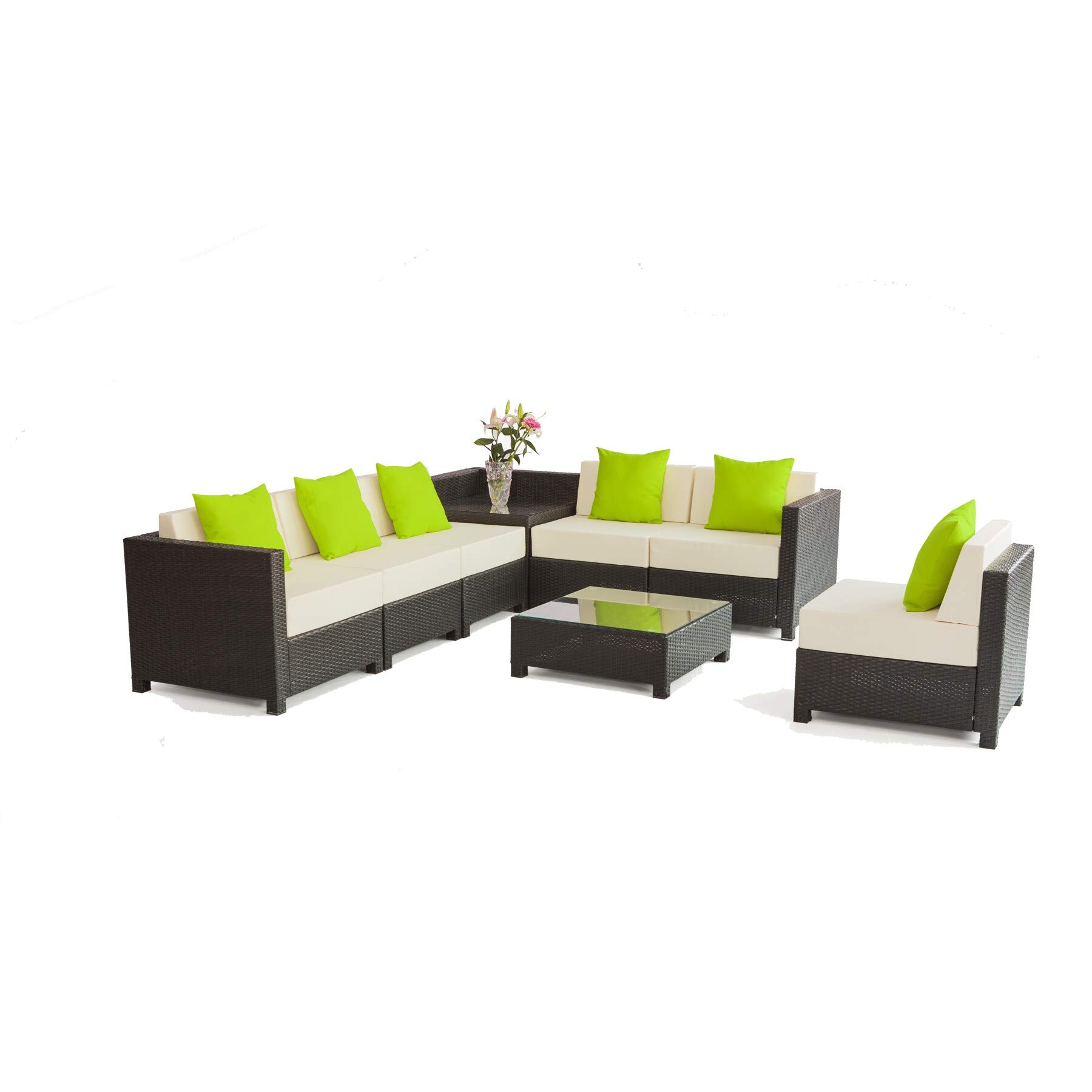 Luxury 8-Piece Black Wicker Patio Sectional Sofa Set with White Cushions - Indoor/Outdoor Furniture for Garden, Poolside & Backyard Relaxation