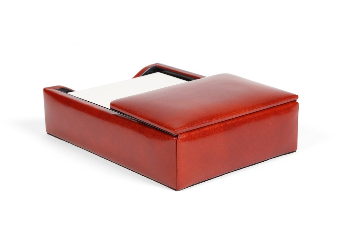 Bosca Old Leather Flip Top Memo Box - Vintage Amber Leather Stationery Organizer for Home & Office Desk | Perfect for Notes, Cards & Keepsakes
