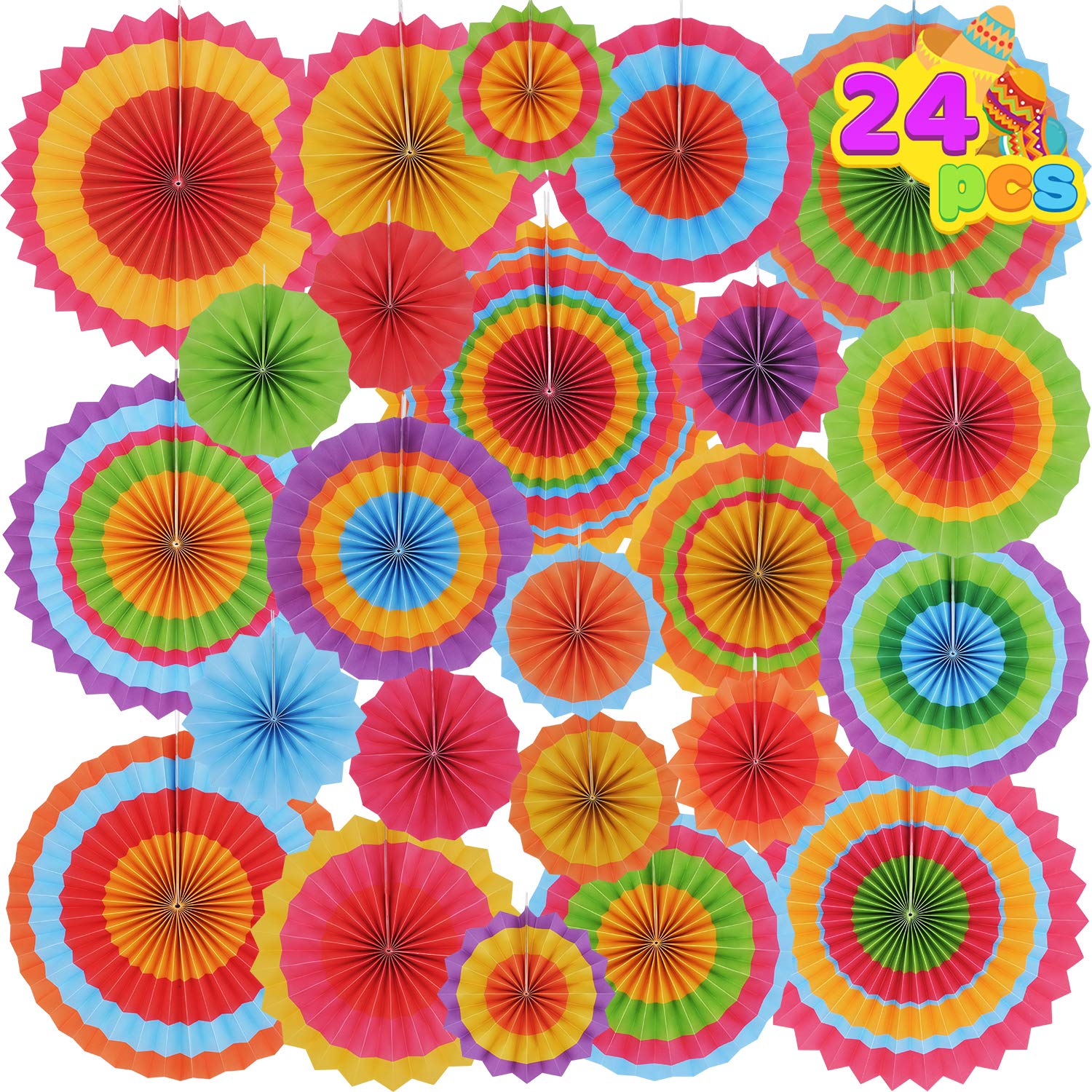JOYIN 24-Pack Colorful Hanging Paper Fan Round Wheel Discs - Party Decorations for Fiesta, Luau, Cinco de Mayo & Carnival Events - Perfect for Taco Tuesday, Photo Booths & Mexican Festival Decor