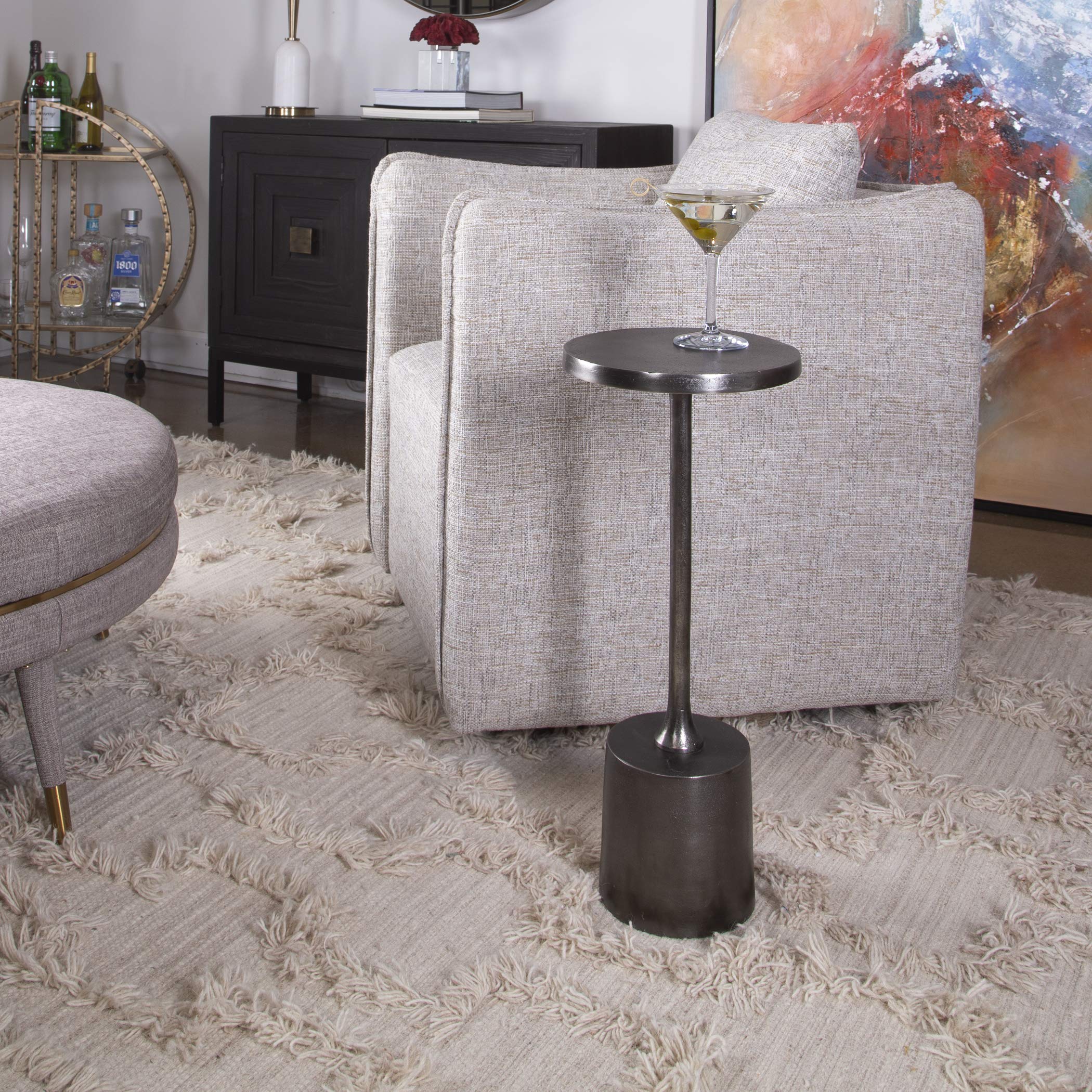 Sanaga Nickel Drink Table - Modern & Durable Coffee Side Table for Living Room, Patio, or Office - Perfect for Coffee, Tea, and Beverages