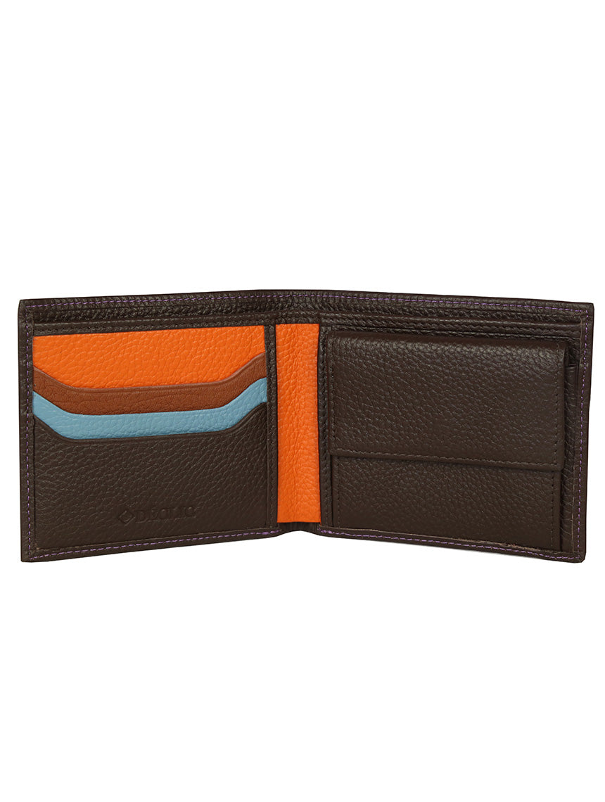 DÉCLIC Racer Stripe Bi-Fold Wallet for Men - Genuine Leather Slim Wallet with RFID Protection - Perfect for Everyday Use, Travel & Business (Chocolate Brown)