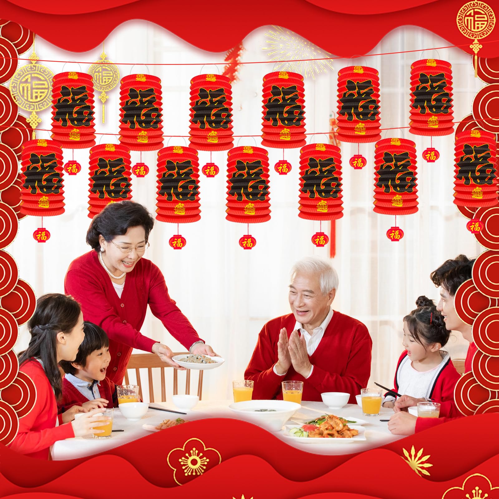 6Pcs Chinese New Year Snake Decorations 2025 - 6.3x9.8 Inch Red Fu Character Paper Lanterns for Lunar Spring Festival, Birthday, Wedding, Restaurant & Store Decor - Perfect for Ceiling Hanging, Party Supplies and Holiday Home Decoration