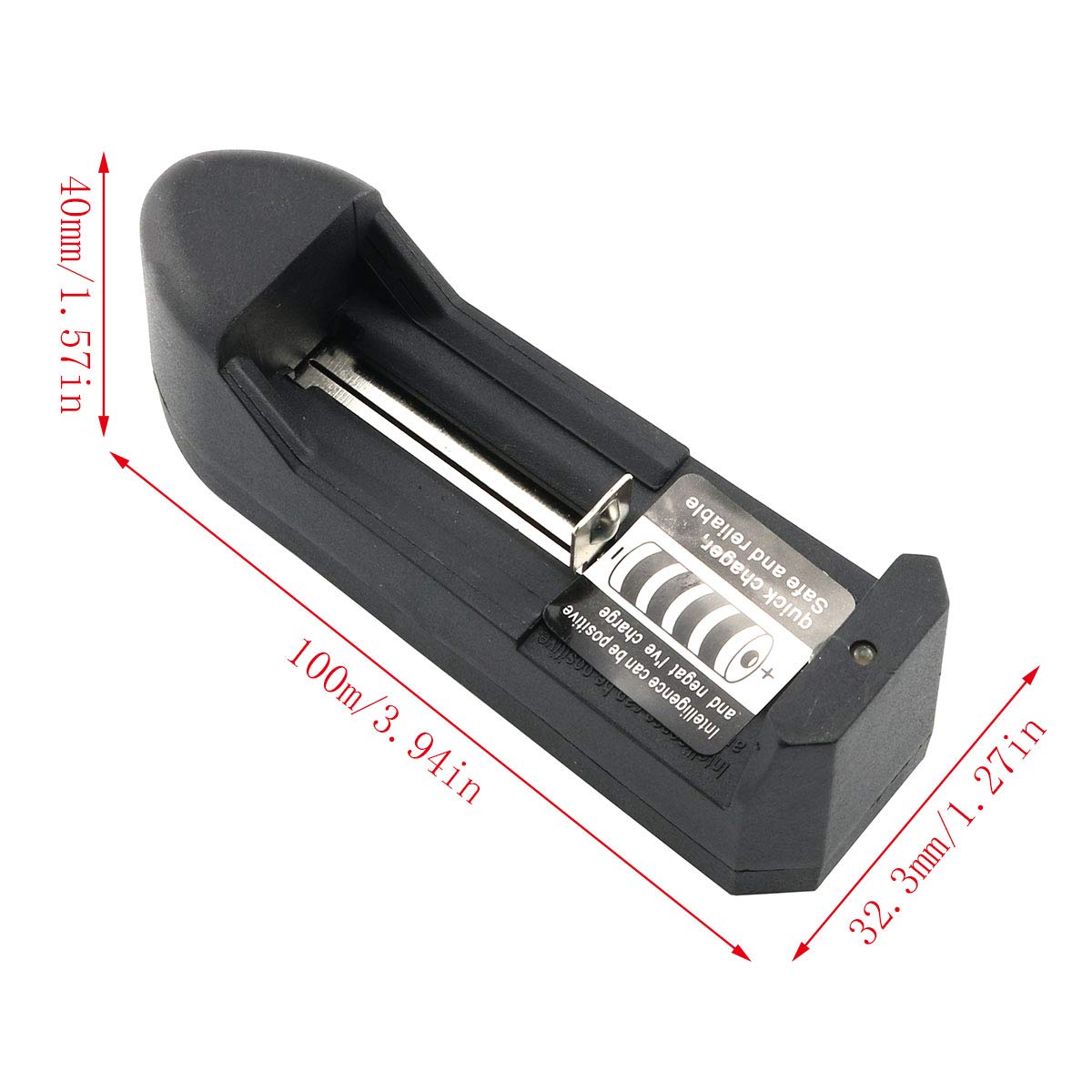 E-outstanding Black 3.7V Single Slot Wall Charger for 18650 18350 16340 14500 14000 Li-ion Rechargeable Batteries - Perfect for Flashlights, Vape Mods, and Electronic Devices