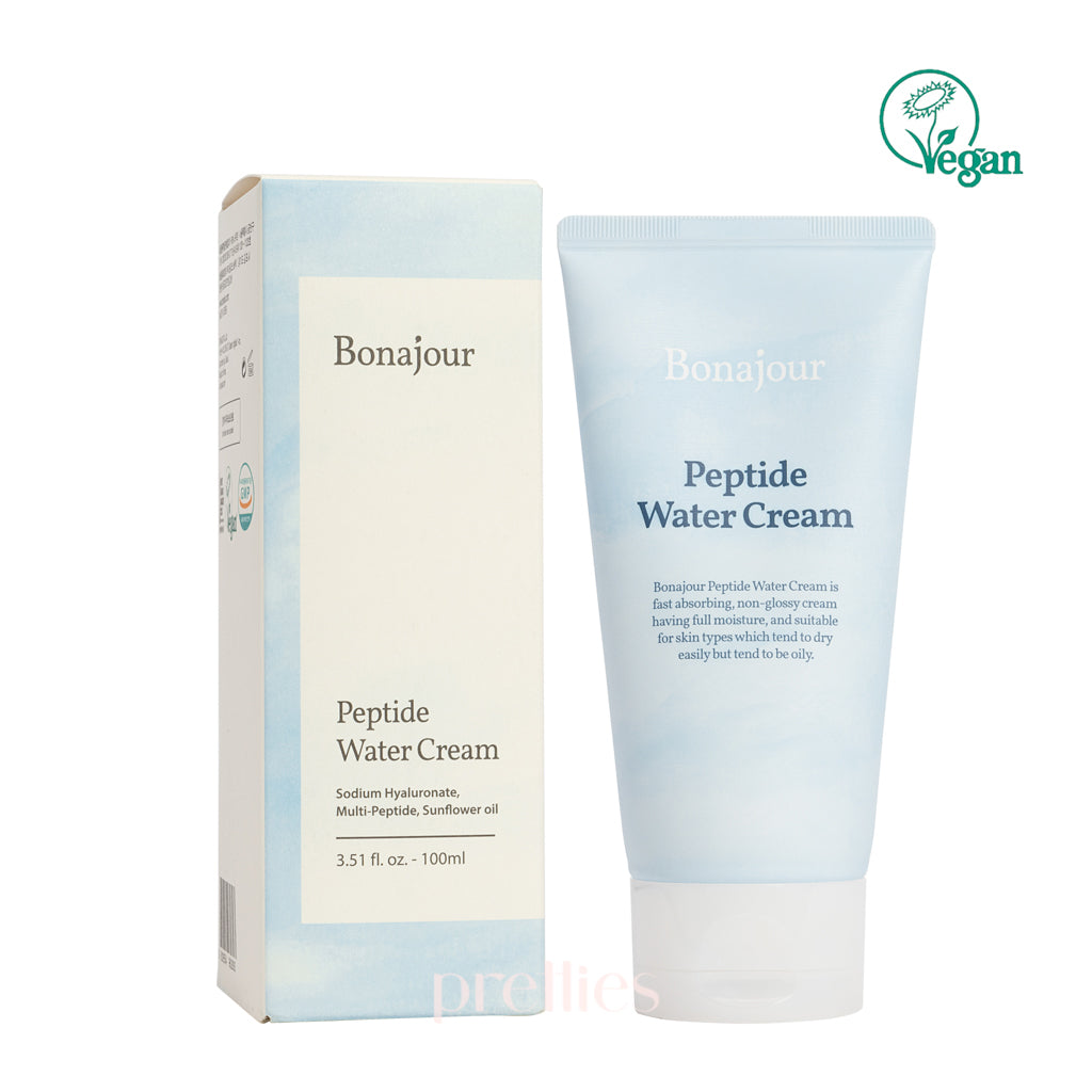Bonajour Peptide Water Cream 100ml - Hydrating Moisturizer for Face with Peptides & Hyaluronic Acid | Day & Night Cream for Dry, Sensitive Skin | Perfect for Skincare Routine & Travel