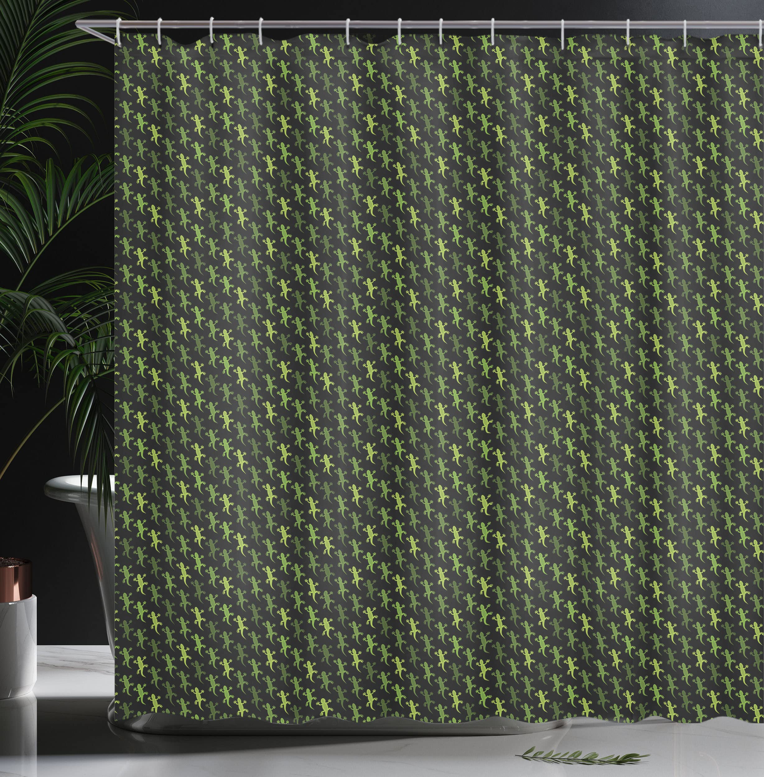 Ambesonne Salamander Shower Curtain - Waterproof Reptile Print Bathroom Decor with Hooks, 69x70 Inches, Olive Green & Charcoal Grey - Perfect for Wildlife Theme Bathrooms & Nature Lover Home Decor