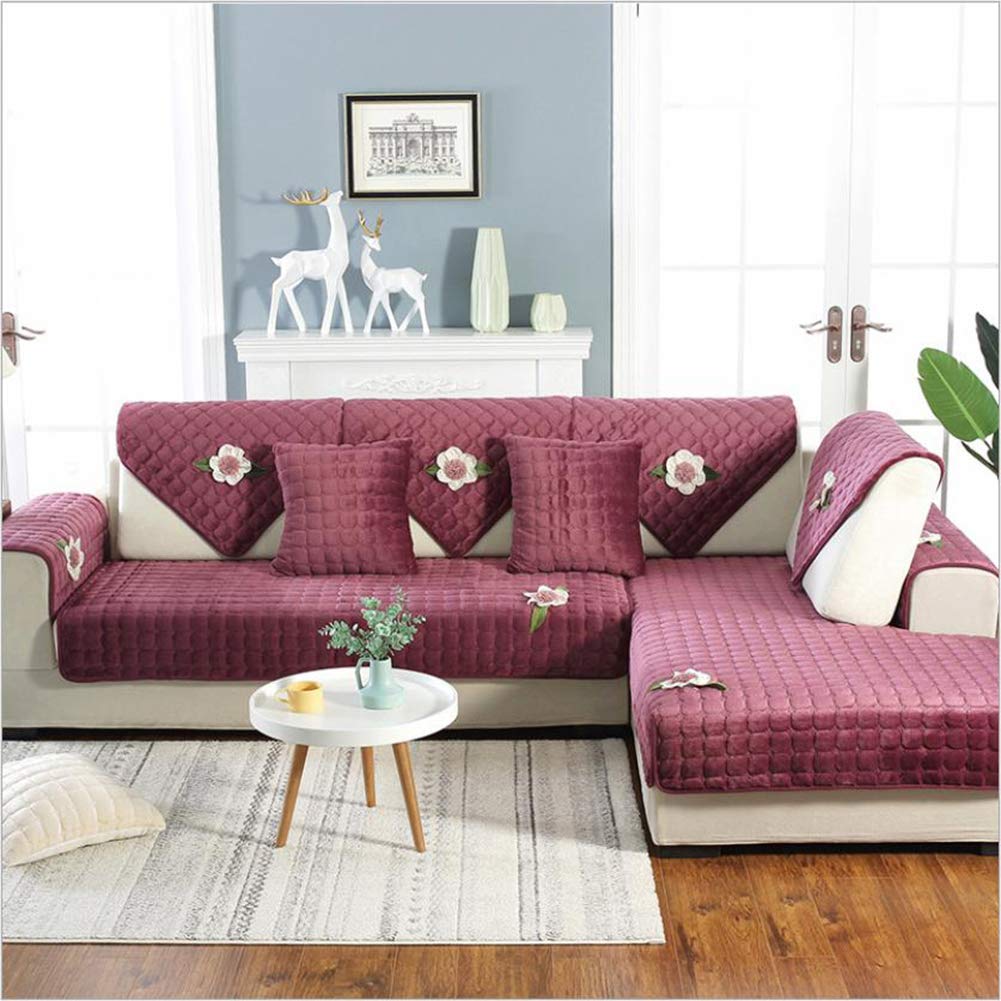 Nileco Quilted Plush Sofa Slipcover - Anti-Slip Thick Furniture Protector, Dustproof Washable Sectional Couch Cover 90x210cm (35x83 Inch) - Perfect for Living Room, Bedroom & Home Decor (Purple)