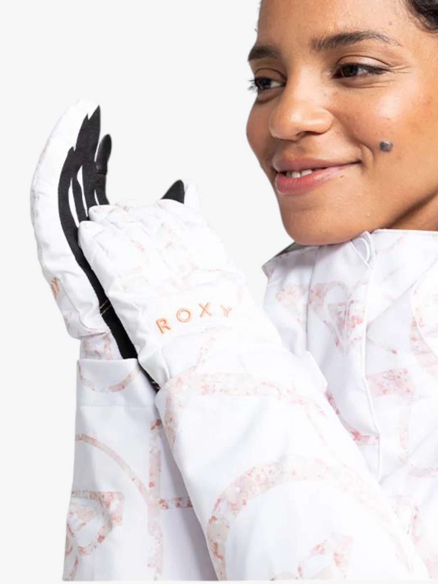 Roxy Jetty Snow Gloves - Women's Waterproof Winter Gloves for Skiing, Snowboarding & Outdoor Activities (White & Pink)