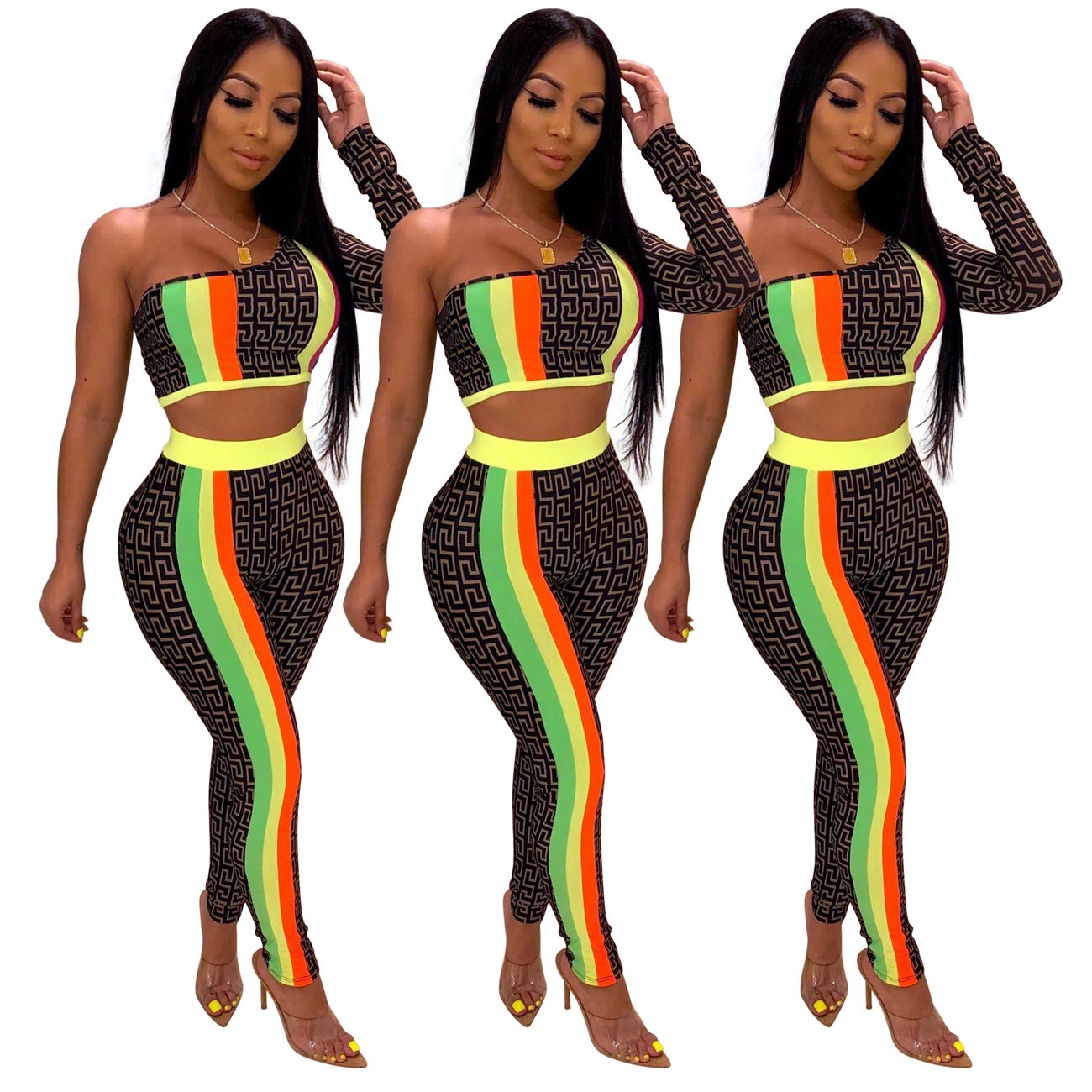 Women's 2-Piece Printed Crop Top & Bodycon Pants Set - Sexy Nightclub Outfit, Party Tracksuit for Women | Perfect for Clubbing, Girls Night Out, and Dance Parties