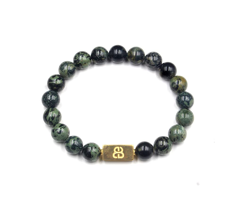 Premium Men's Dark Green Jade & Gold Bead Bracelet - Handcrafted Natural Jade Stone Beaded Jewelry for Men - Perfect for Gifts, Meditation & Spiritual Healing