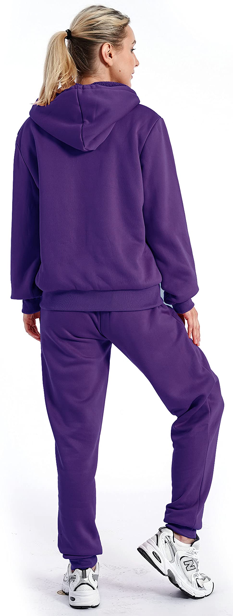 Women's Sherpa Lounge Set - Cozy Winter Jacket & Pants Outfit, Plus Size 2XL Purple Track Suit for Home Comfort, Streetwear & Casual Sports | Perfect for Lounging, Running Errands & Winter Relaxation