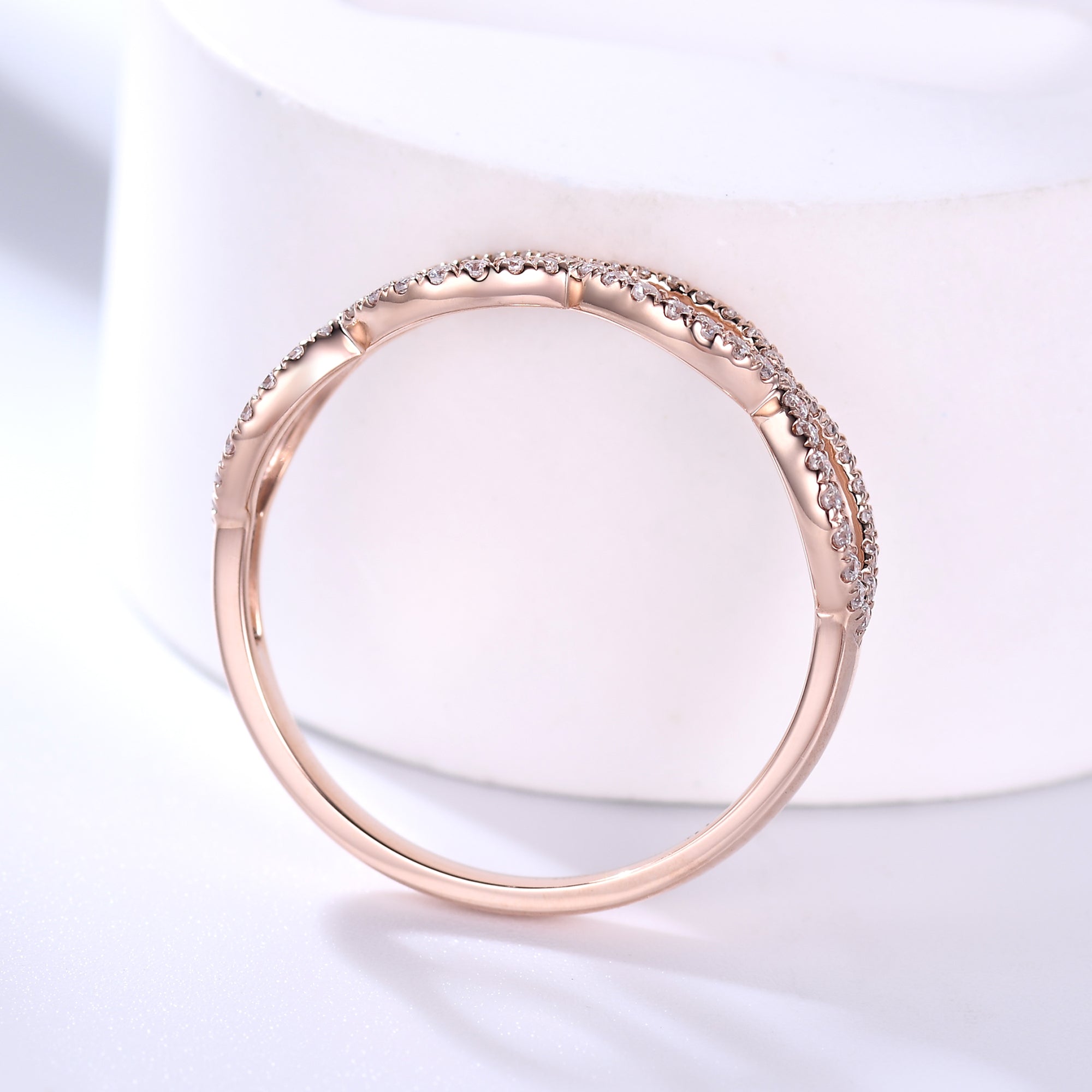 Rose Gold Moissanite Infinity Wedding Band - Loop Diamond Engagement Ring for Women - Perfect for Weddings, Anniversaries & Romantic Gifts