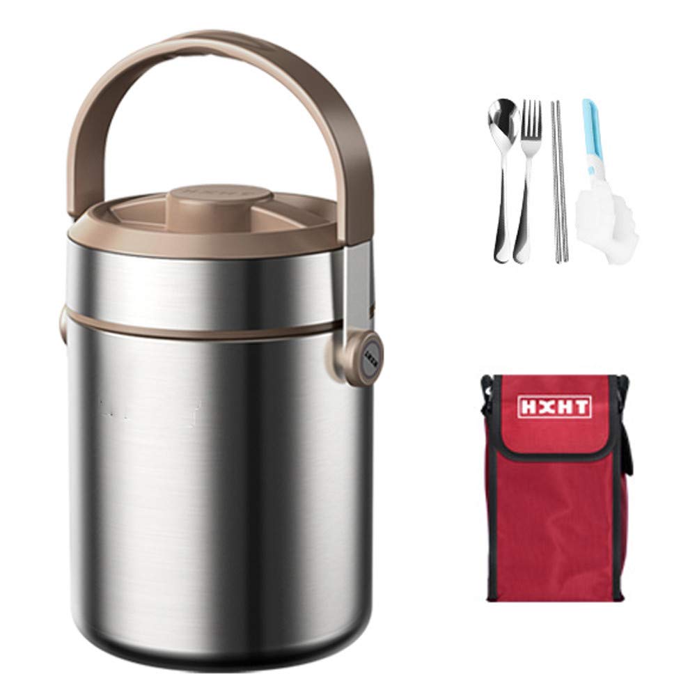 BJ&HH 1.5L/2L/2.6L Stainless Steel Vacuum Insulated Food Thermos - Large Capacity Lunch Box for Hot Soup, Coffee & Meal Prep - Portable Thermal Container for Office, School, Camping & Travel (Brown, 2.6L)