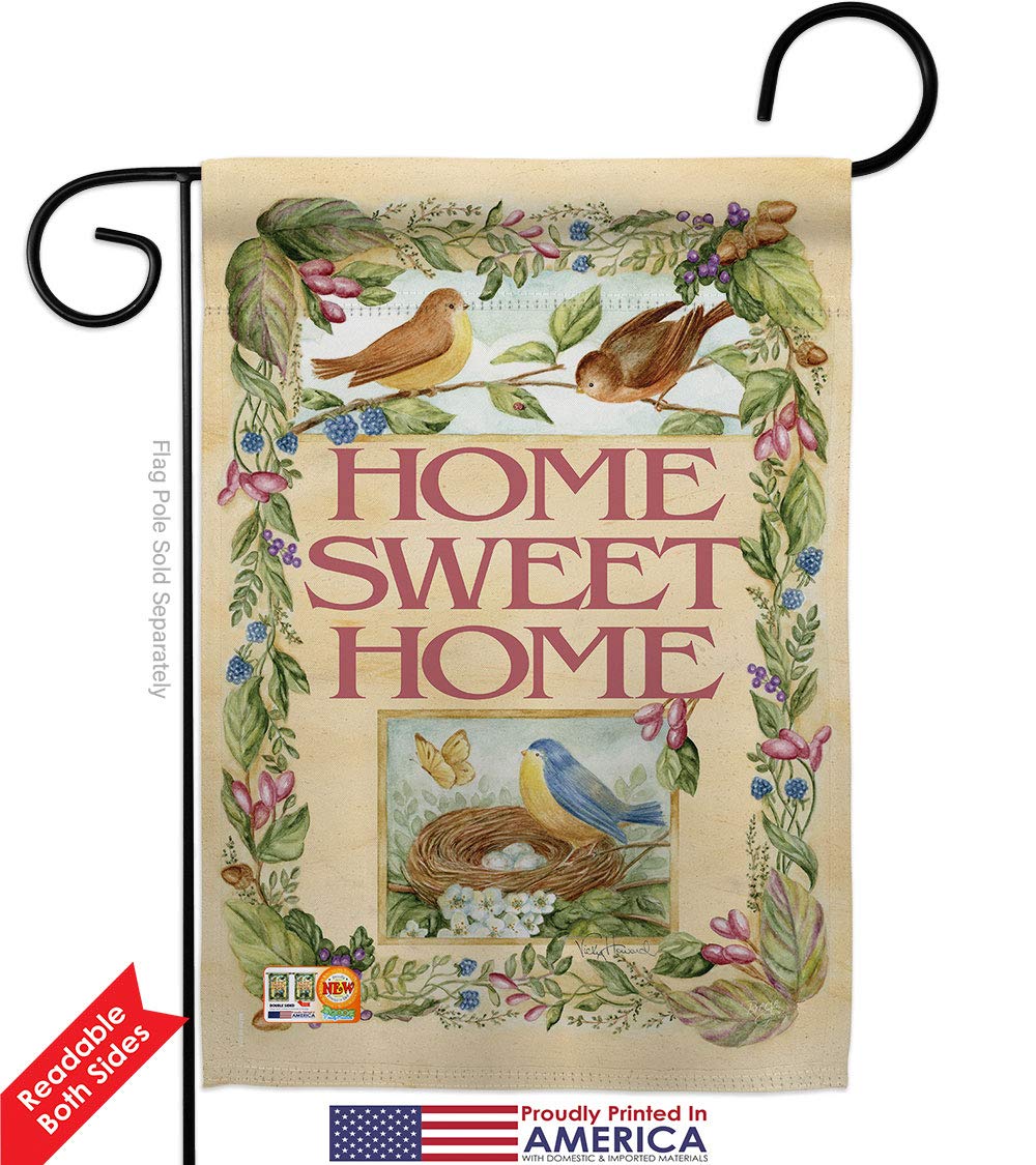 Farmhouse Welcome Birds Spring Garden Flag Set with Stand - Double-Sided 13x18.5 Inch Yard Decor - Happy Home Floral Banner for Porch, Lawn & Outdoor Decorations - Made in USA Housewarming Gift