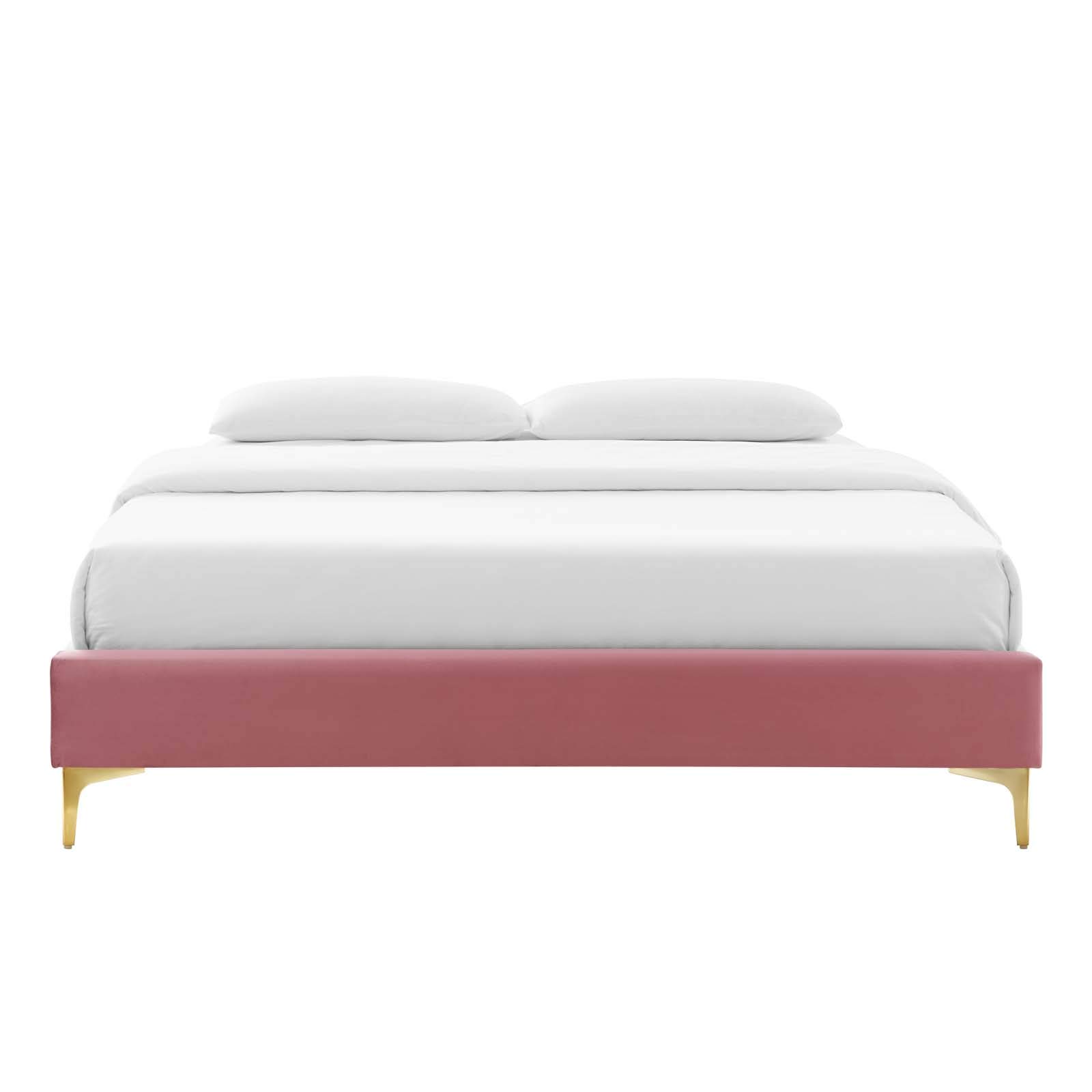 Modway MOD-6275-DUS Sutton Queen Size Bed Frame with Performance Velvet Upholstery in Dusty Rose - Luxurious Bedroom Furniture for Modern Home Decor