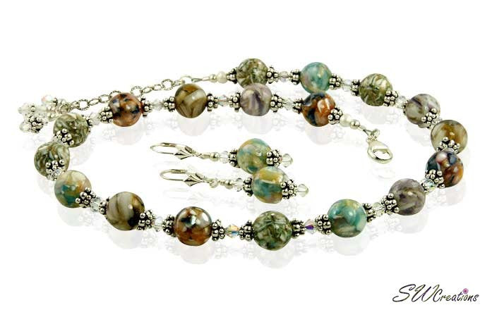 Elegant Earth Tone Mother of Pearl Crystal Necklace Set - Boho Chic Jewelry for Women, Perfect for Weddings, Parties & Everyday Wear