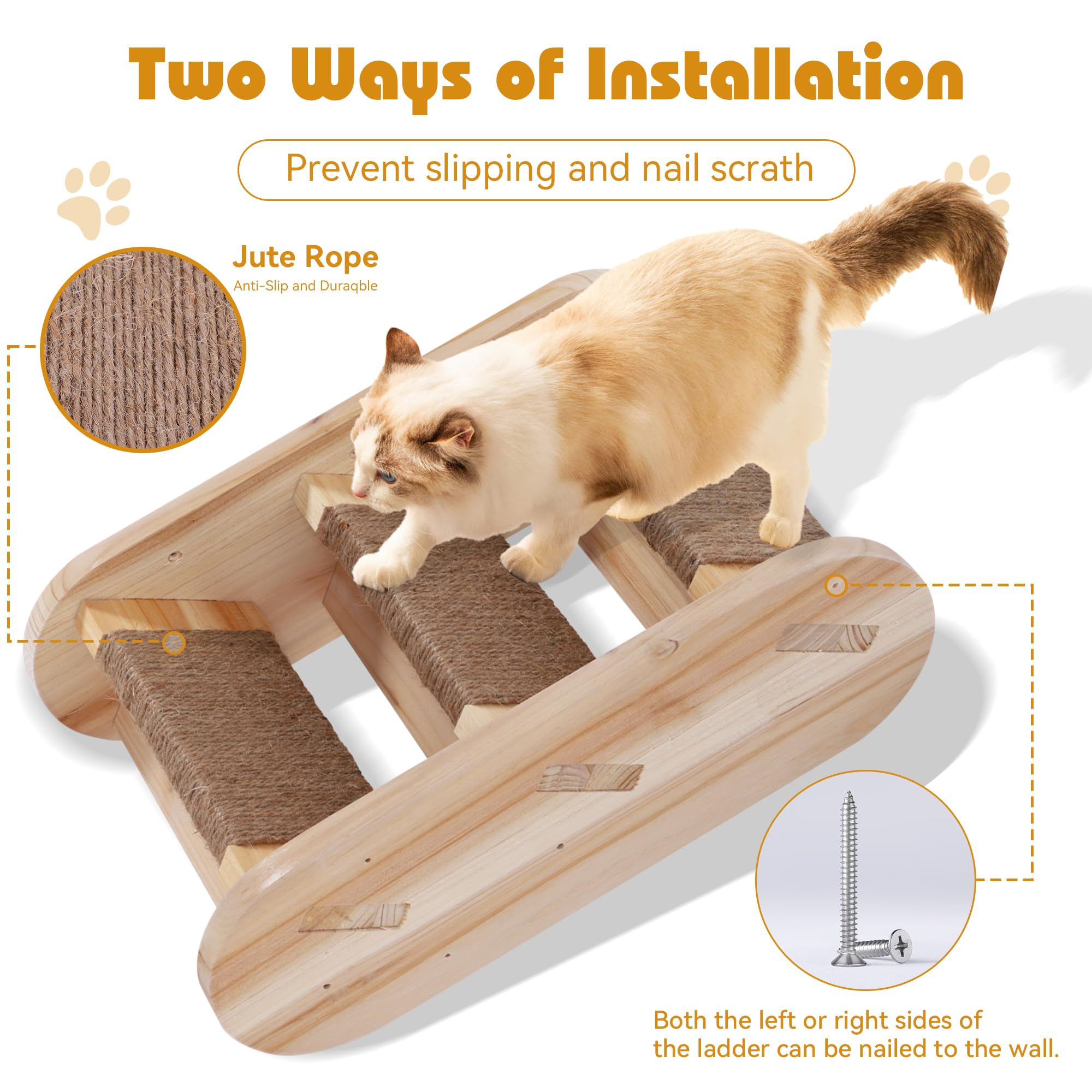 Wall Mounted Cat Furniture Set - 3PCS Solid Wood Shelves & Perches for Climbing & Lounging