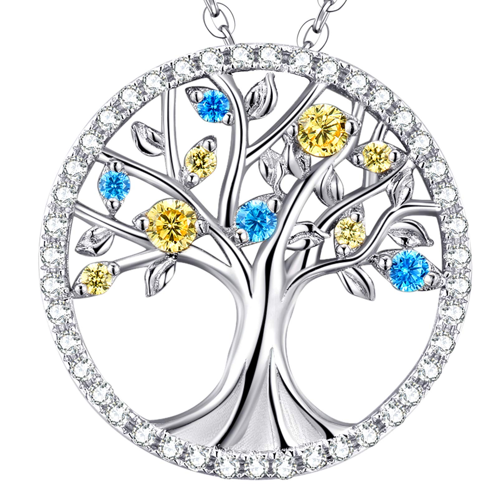 Tree of Life Necklace for Women - Sterling Silver Birthstone Jewelry with Aquamarine, Emerald & More - Perfect Birthday Gift for Wife, Mom, Sister - March & April Birthstones - Ideal for Weddings, Anniversaries & Special Occasions