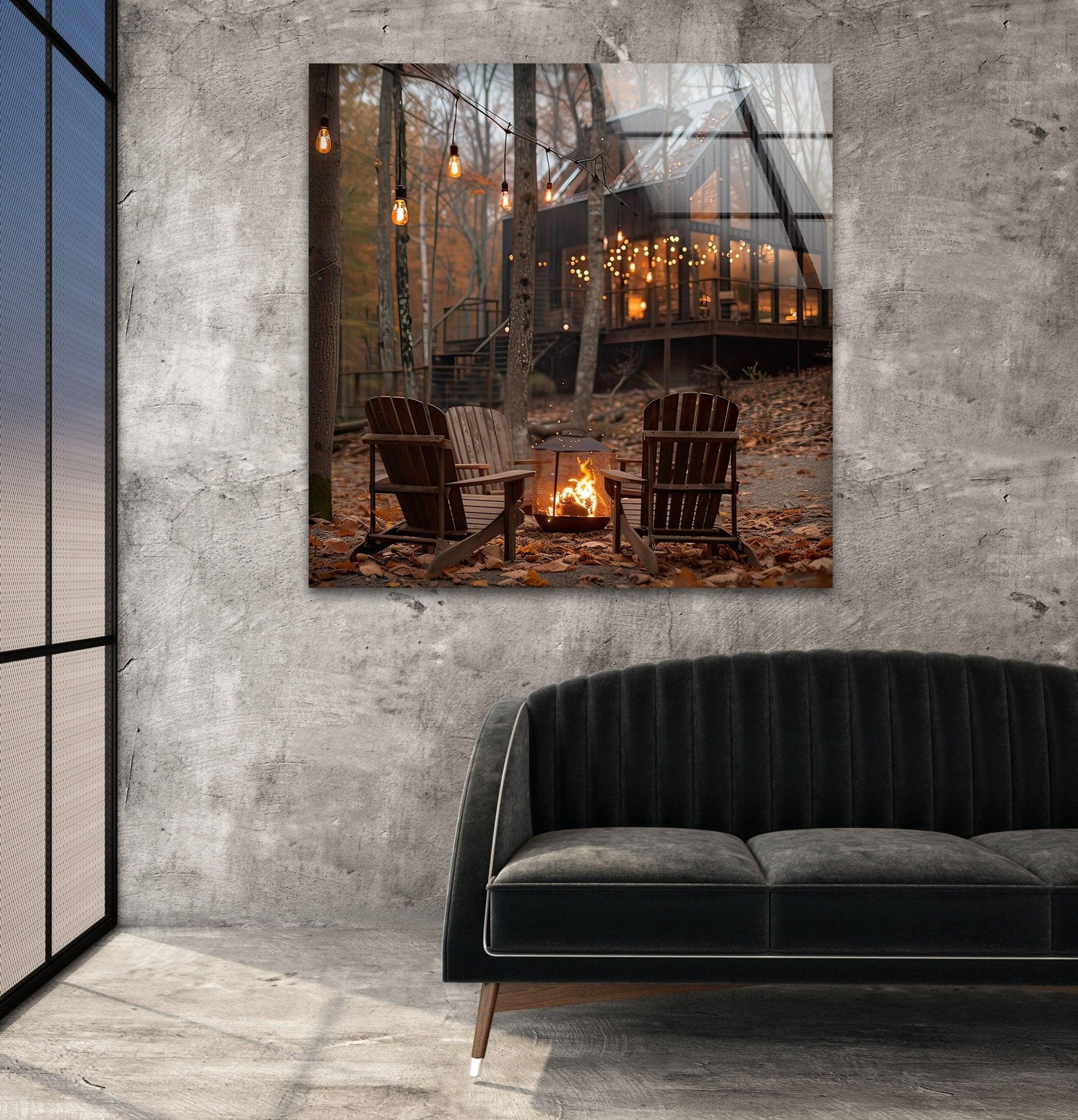 Adirondack Camping Glass Wall Art - Rustic Cabin Decor for Living Room, Bedroom & Office - Perfect for Nature Lovers & Outdoor Enthusiasts